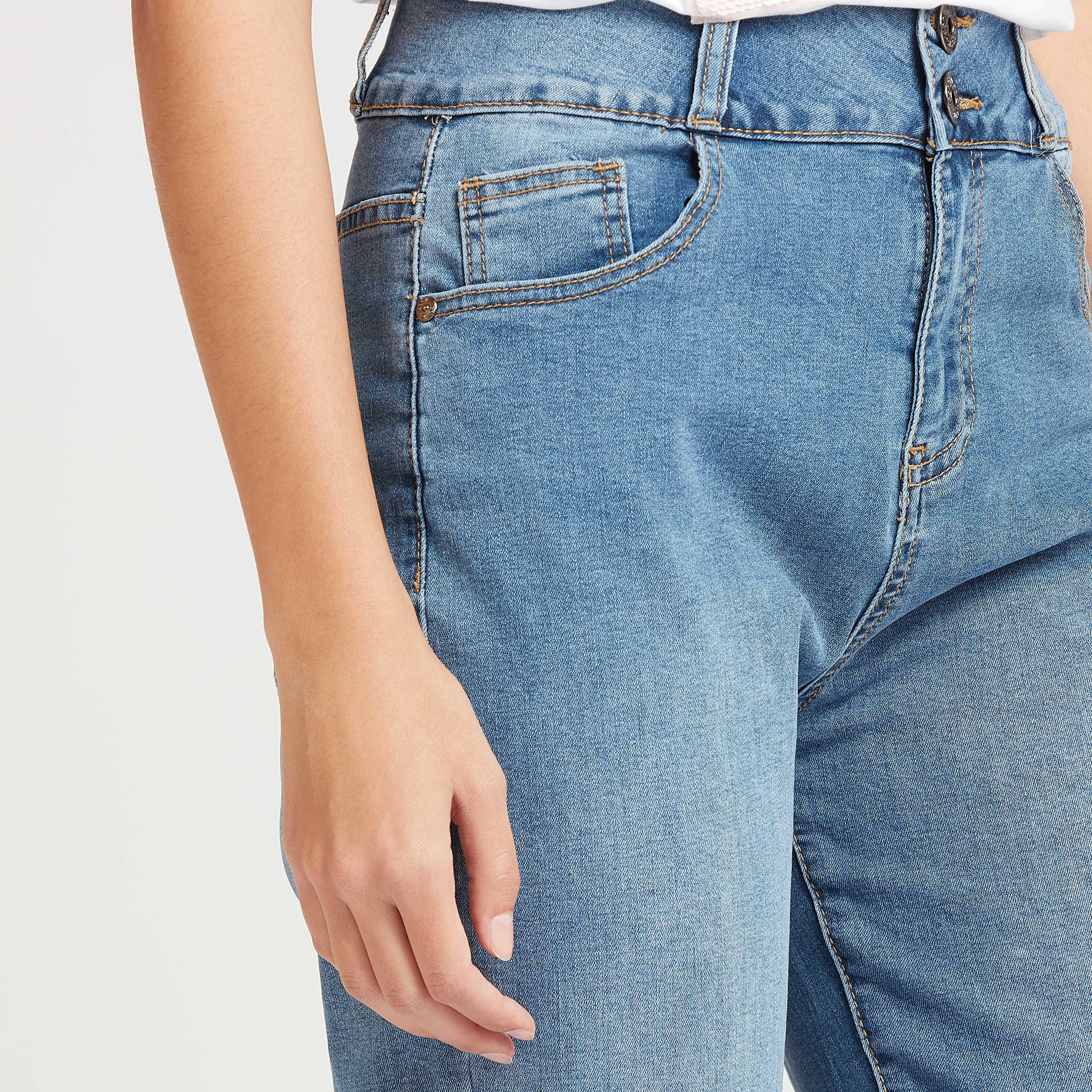 بنطلون جينز قصير واسع مع تفاصيل جيوب وخصر مرتفع من آيكونيك-women-clothing-bottoms-jeans-image-5