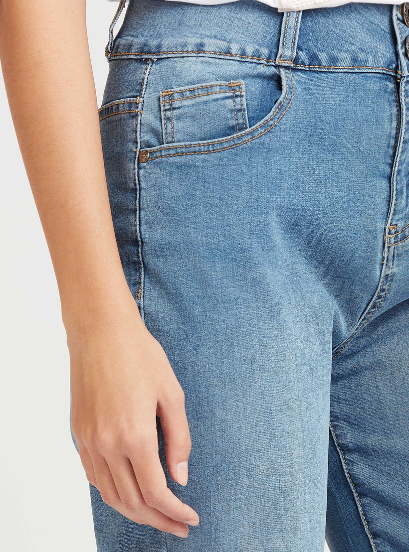 بنطلون جينز قصير واسع مع تفاصيل جيوب وخصر مرتفع من آيكونيك-women-clothing-bottoms-jeans-image-5