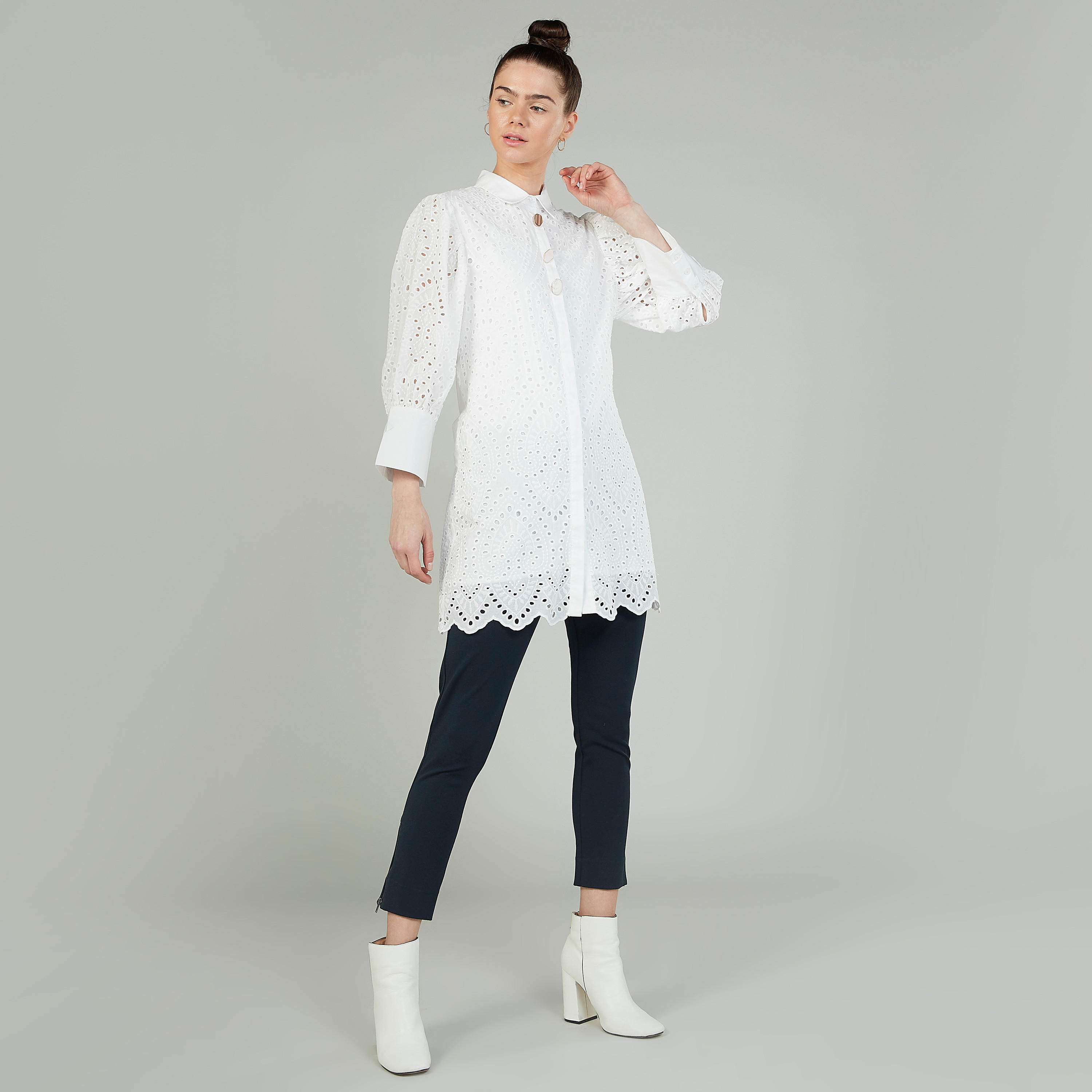 Iconic Schiffli Detail Tunic with Spread Collar and Long Sleeves-women-clothing-shirtsandblouses-blouses-image-2