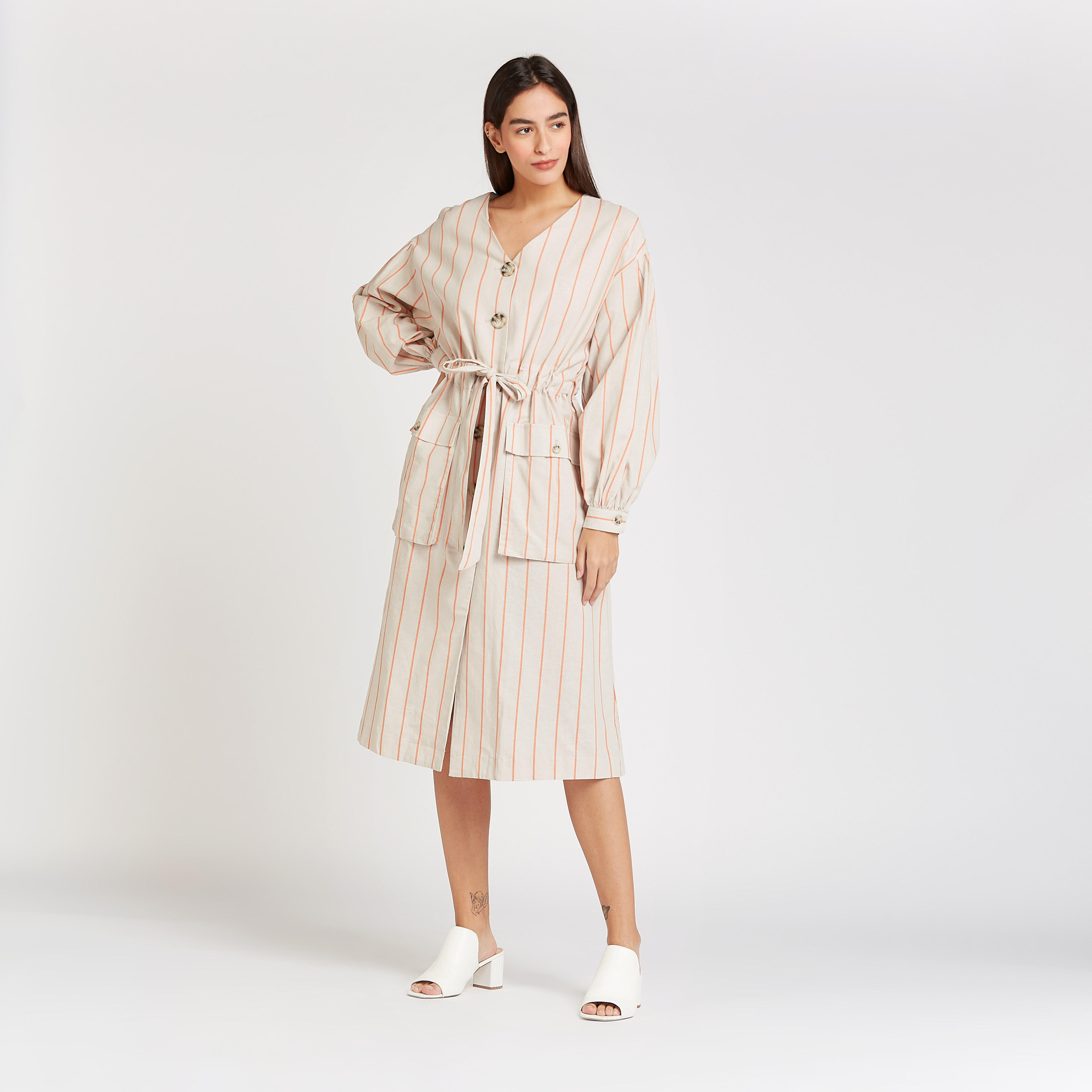 فستان إيه لاين طويل مخطط بأكمام طويلة وأربطة من آيكونيك-women-clothing-dresses-image-2