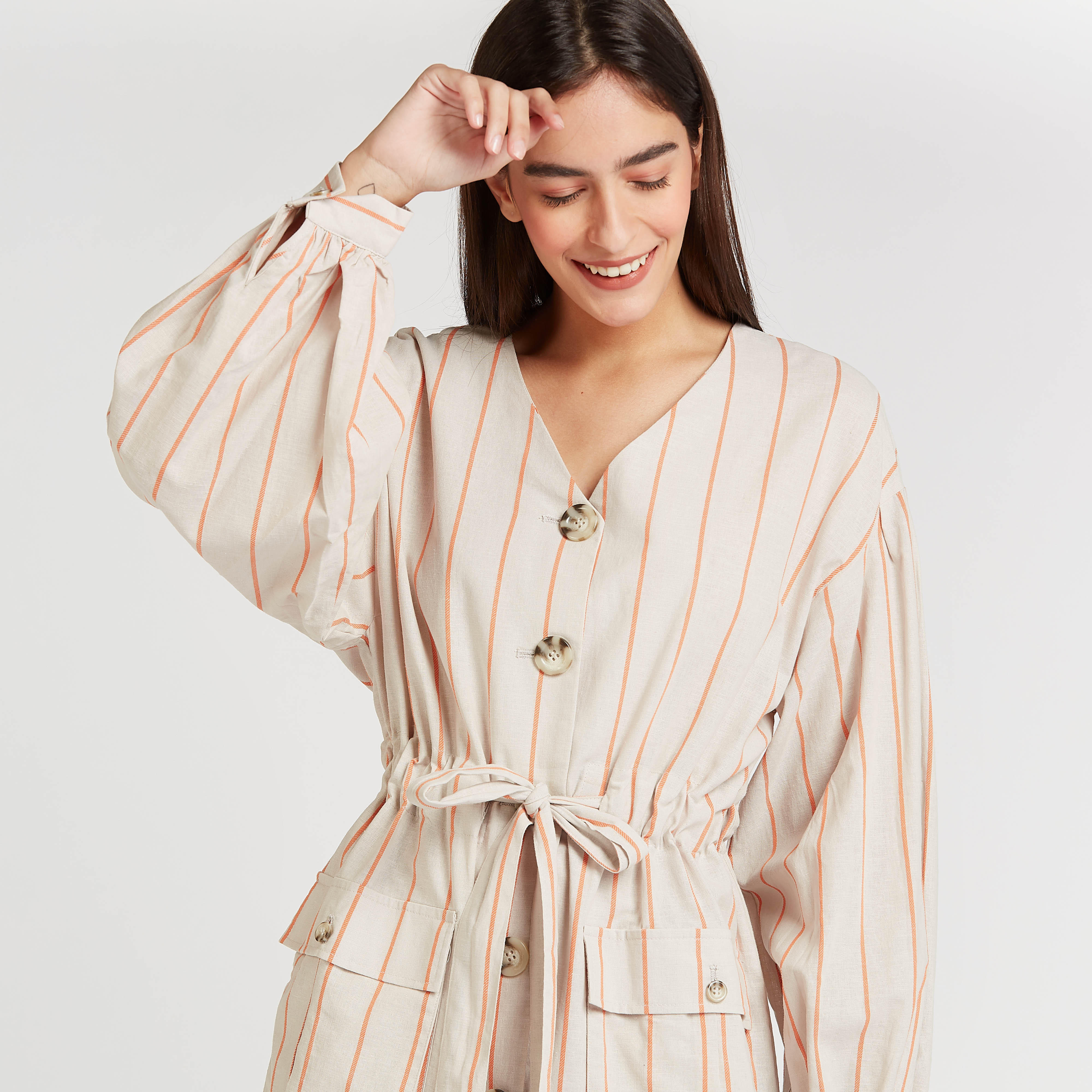 فستان إيه لاين طويل مخطط بأكمام طويلة وأربطة من آيكونيك-women-clothing-dresses-image-5