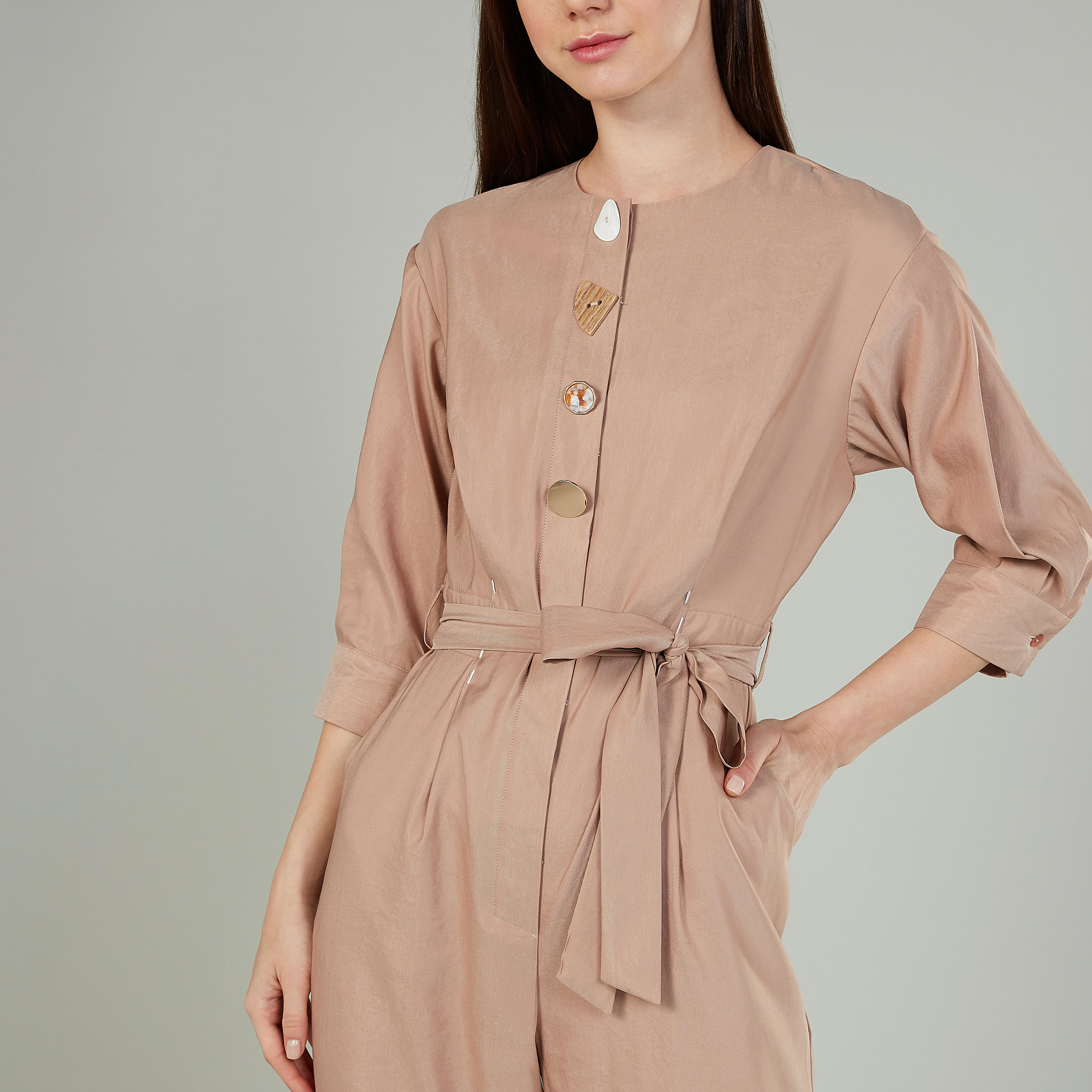 Iconic Plain Jumpsuit with 3/4 Sleeves and Belt-women-clothing-jumpsuits-image-3
