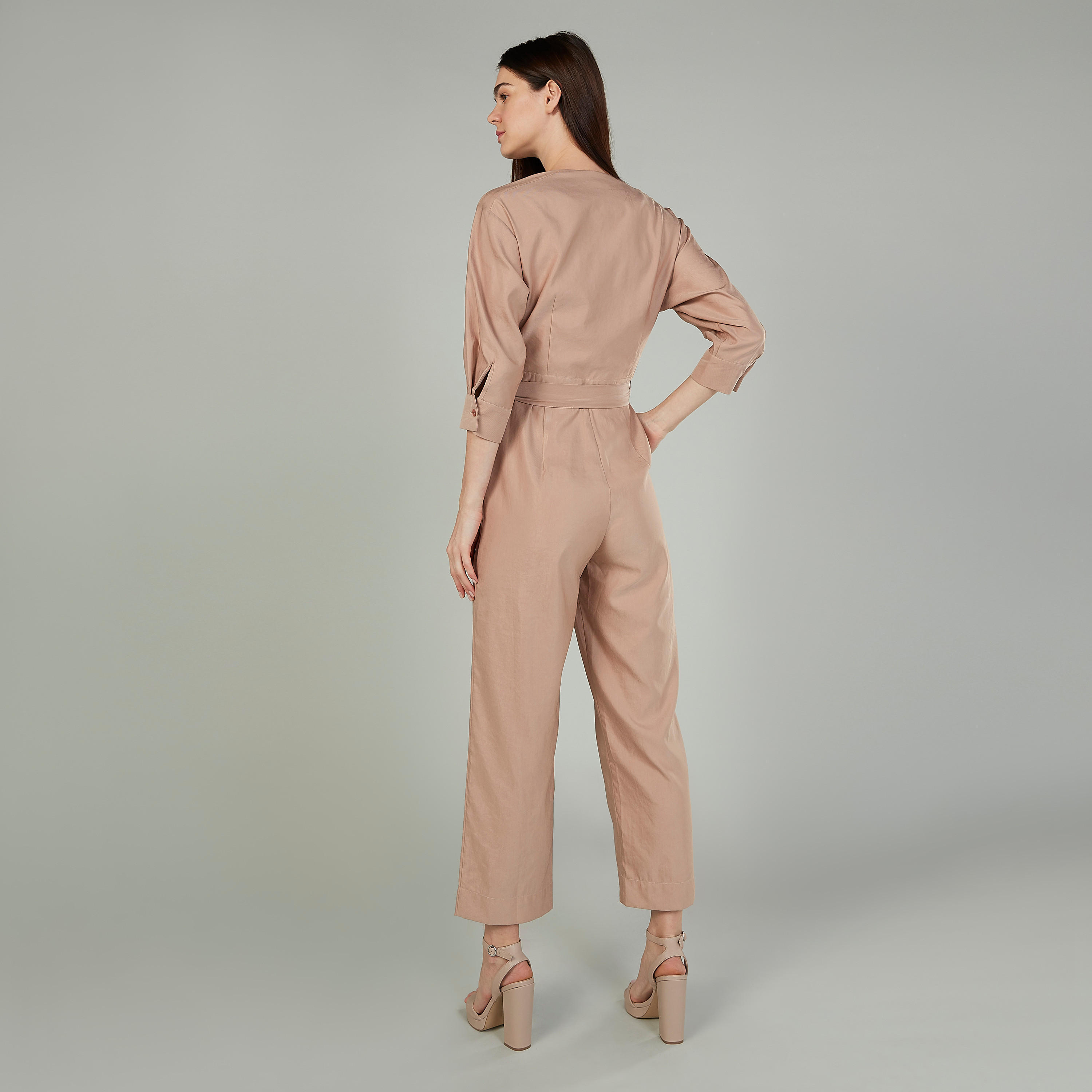 Iconic Plain Jumpsuit with 3/4 Sleeves and Belt-women-clothing-jumpsuits-image-4