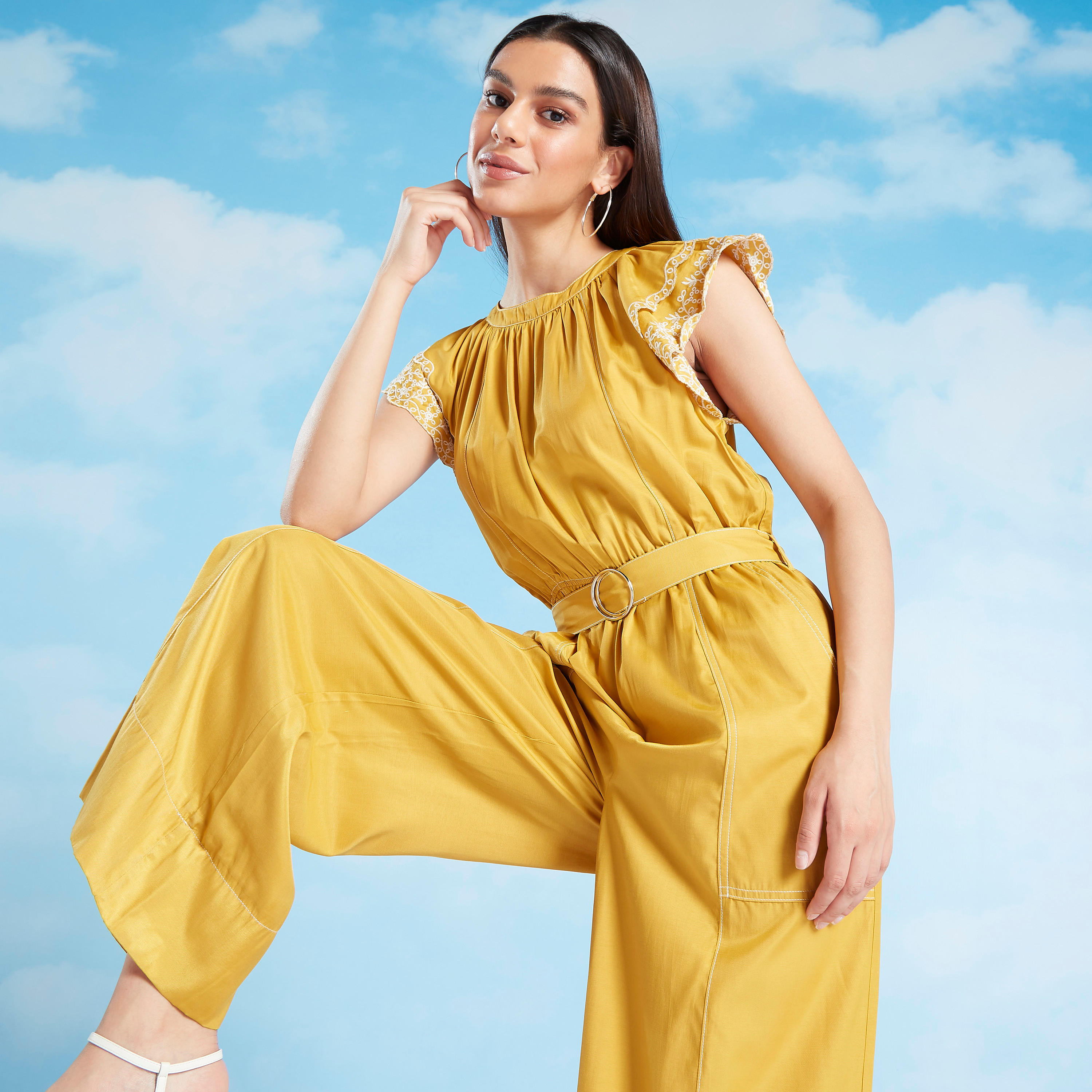أفرول سادة بأكمام كاب وجيوب من آيكونيك-women-clothing-jumpsuits-image-1