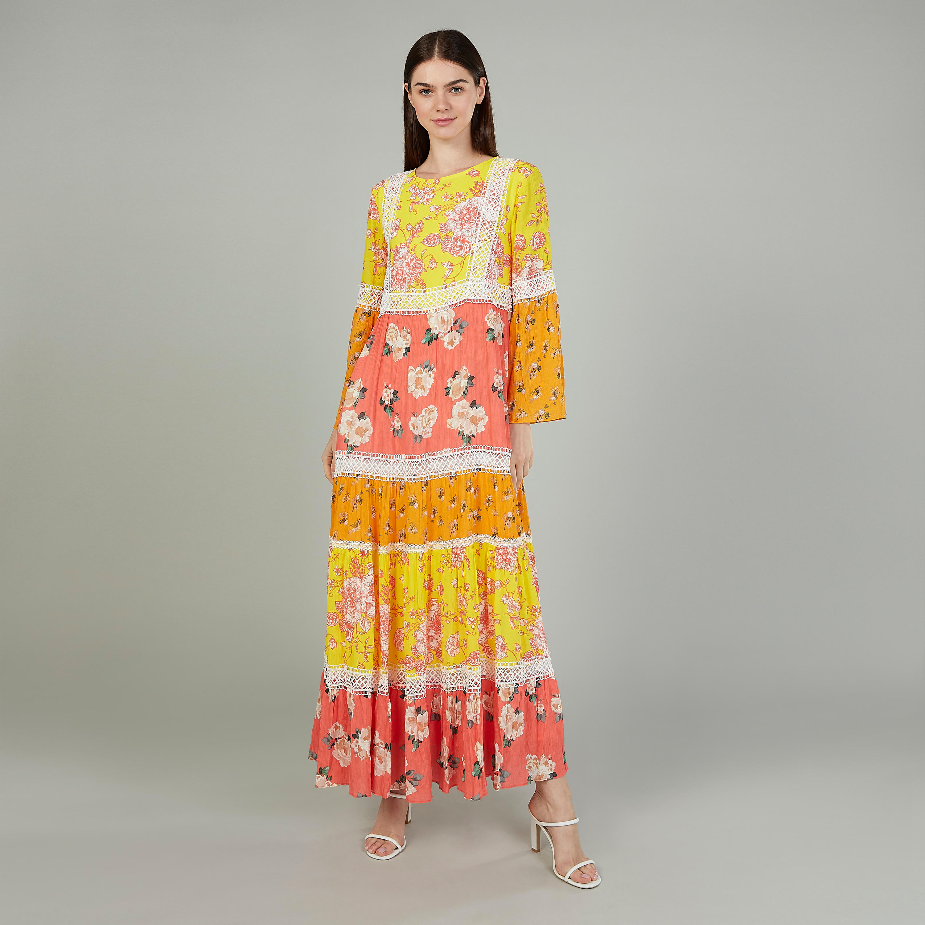 Iconic Floral Printed Maxi A-line Dress with Bell Sleeves-women-clothing-dresses-image-1