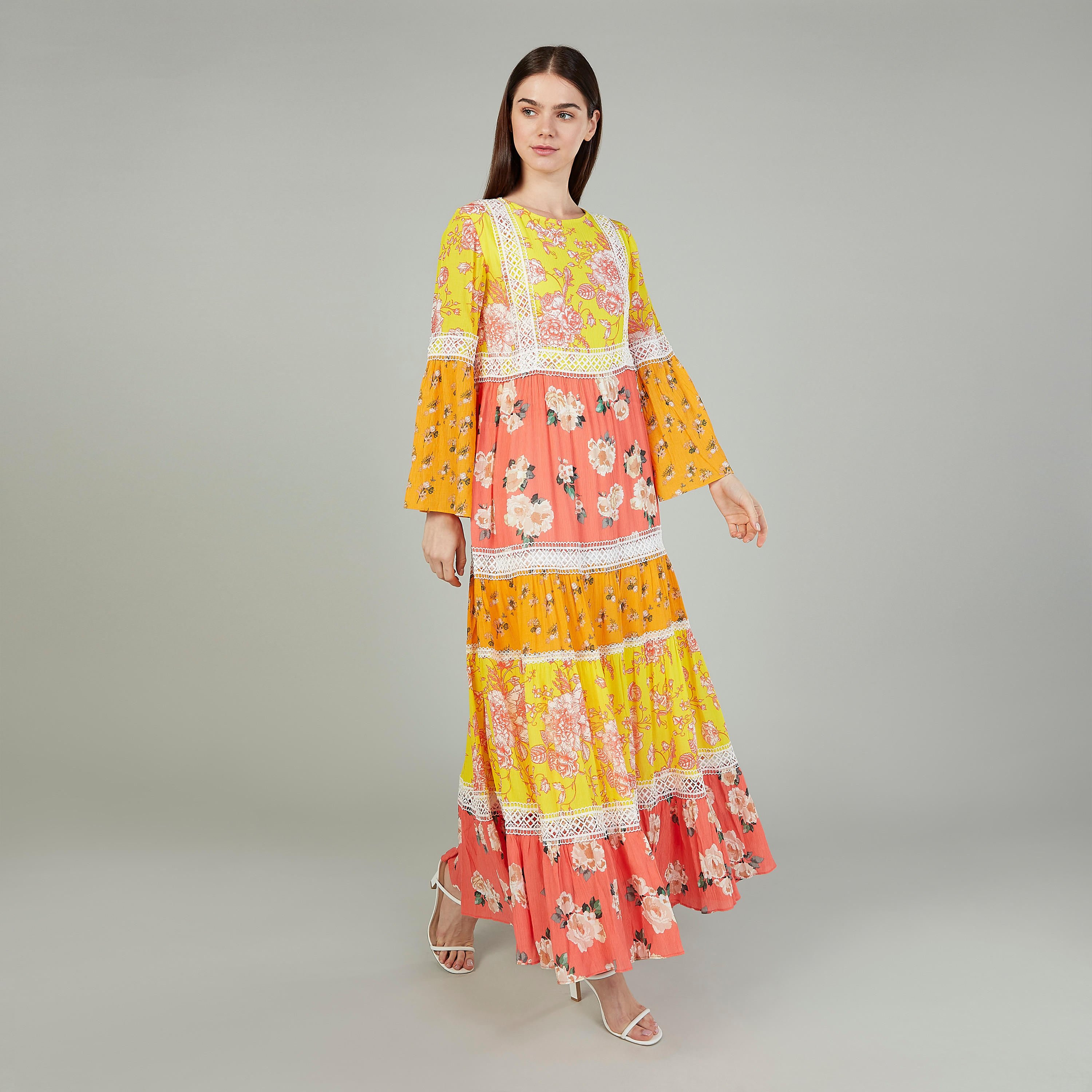 Iconic Floral Printed Maxi A-line Dress with Bell Sleeves-women-clothing-dresses-image-2