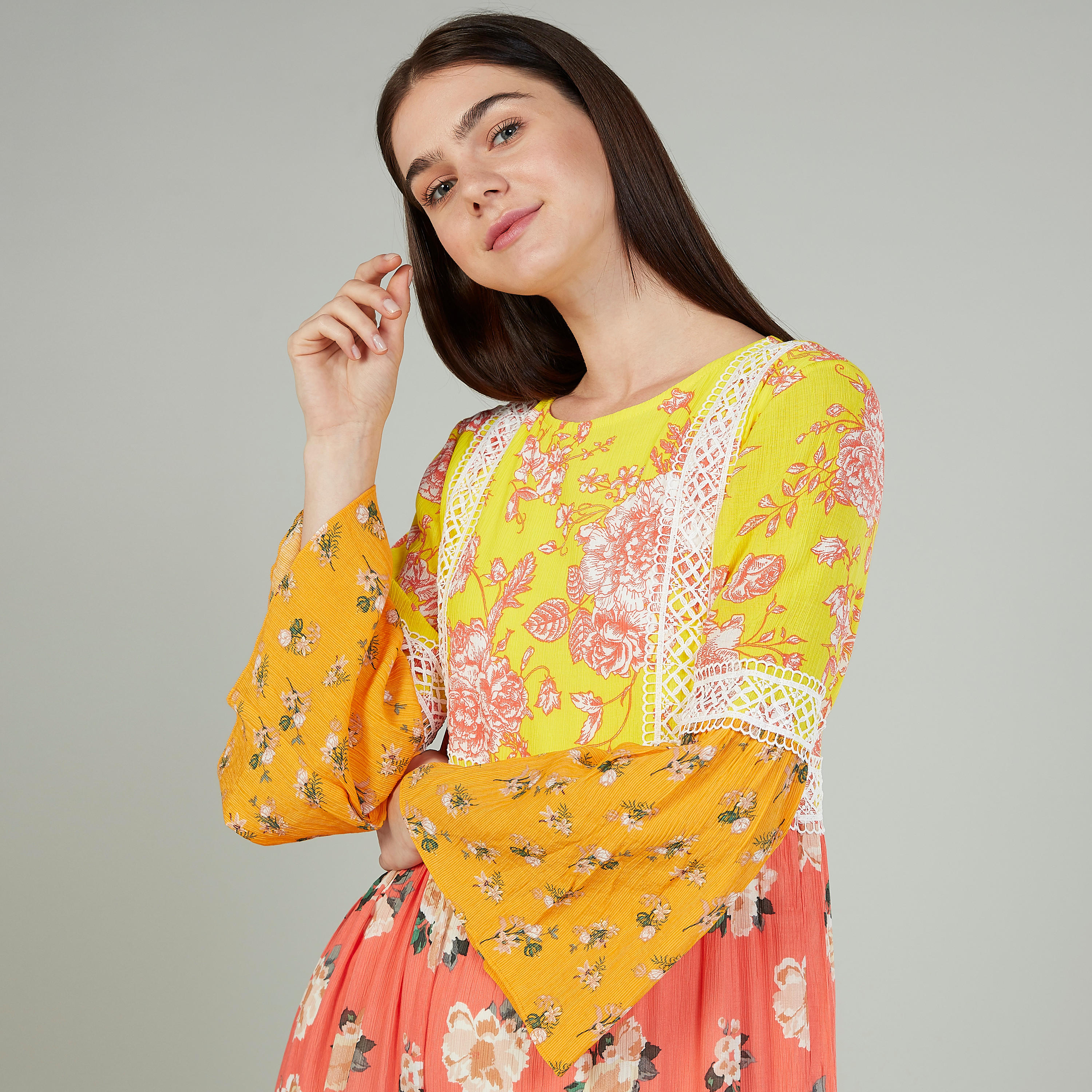 Iconic Floral Printed Maxi A-line Dress with Bell Sleeves-women-clothing-dresses-image-3