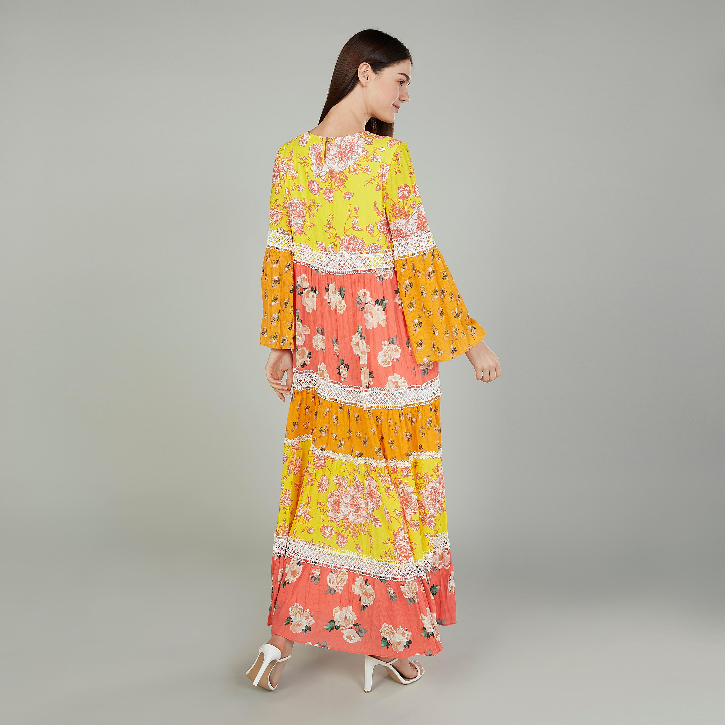 Iconic Floral Printed Maxi A-line Dress with Bell Sleeves-women-clothing-dresses-image-4