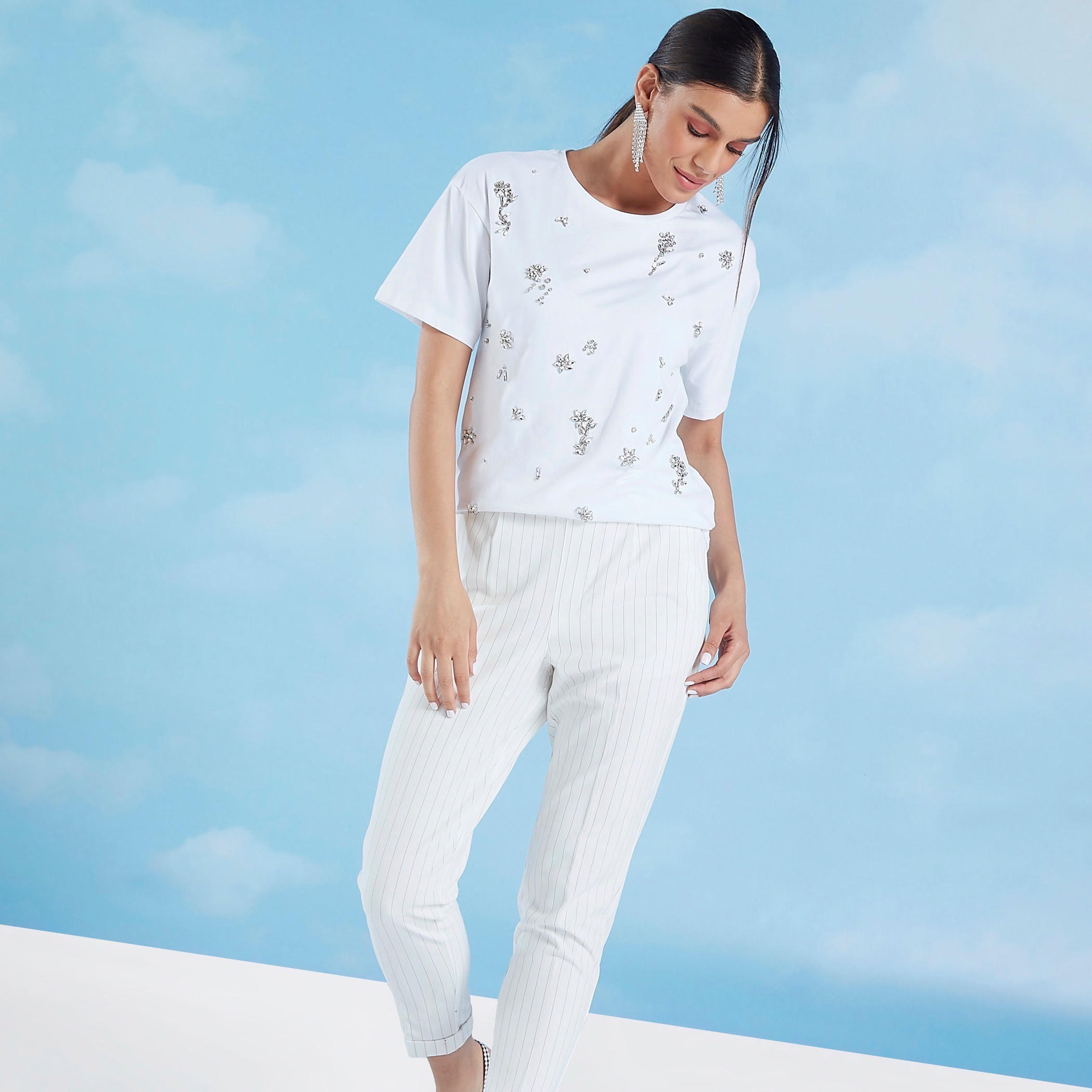 Iconic Embellished T-shirt with Round Neck and Short Sleeves-women-clothing-tshirts-image-1