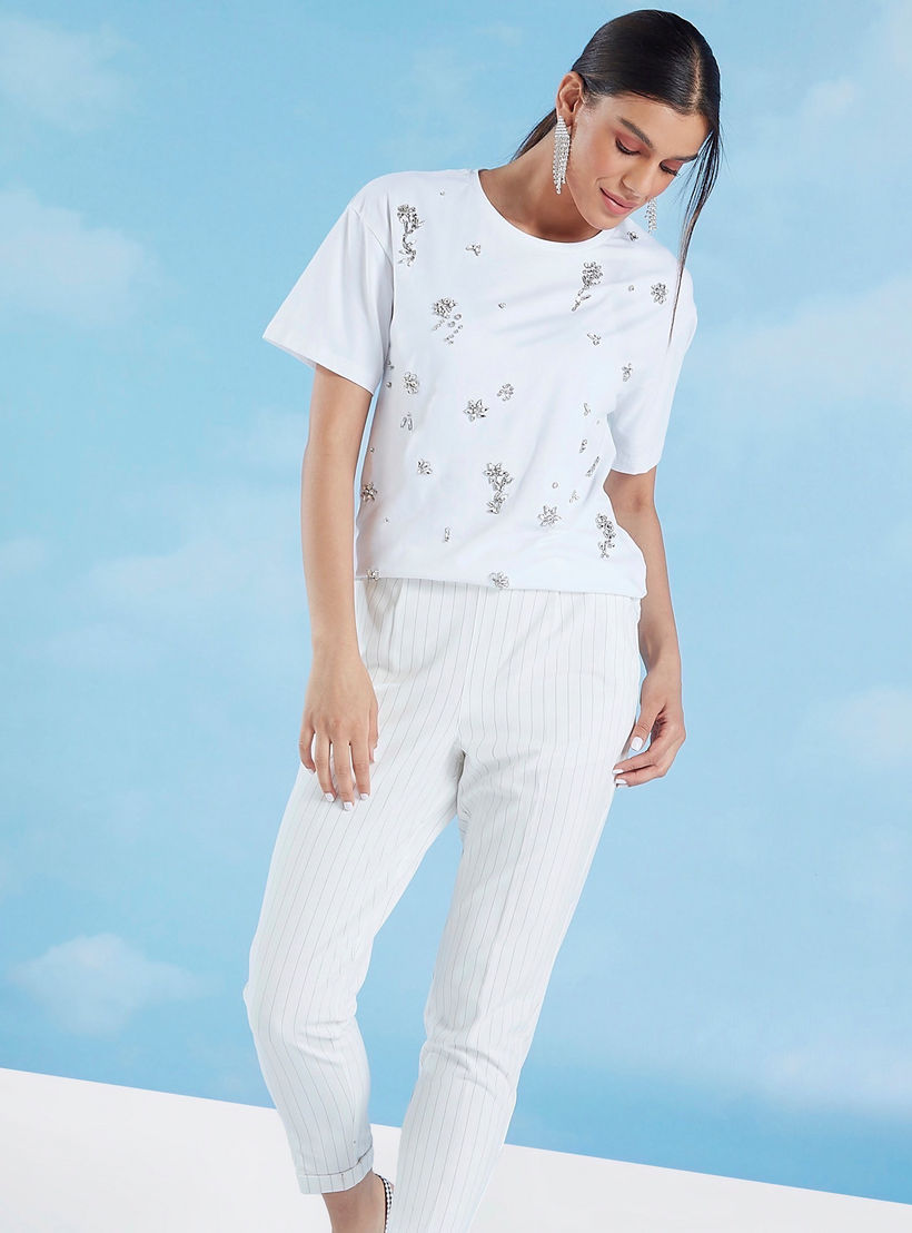 Iconic Embellished T-shirt with Round Neck and Short Sleeves-women-clothing-tshirts-image-1