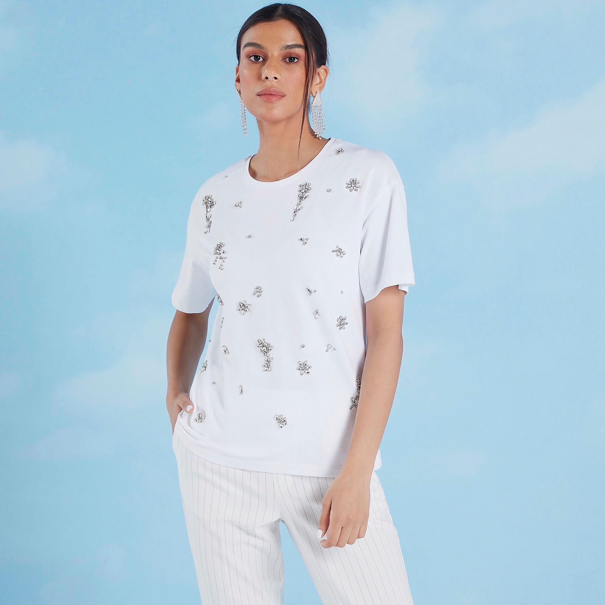 Iconic Embellished T-shirt with Round Neck and Short Sleeves-women-clothing-tshirts-image-2