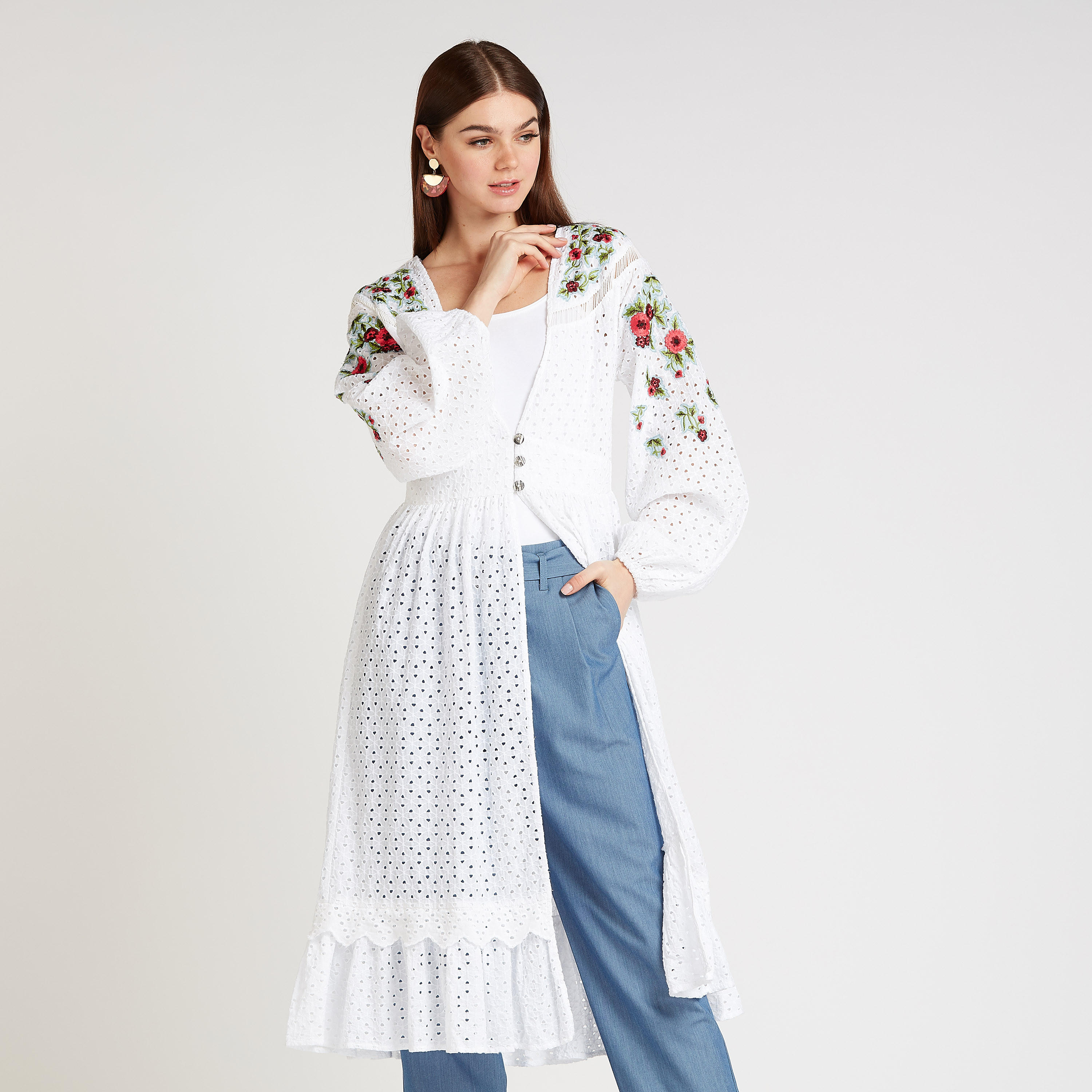 Iconic Embroidered Longline Jacket with Bishop Sleeves-women-winterwear-coatsandjackets-jackets-image-1