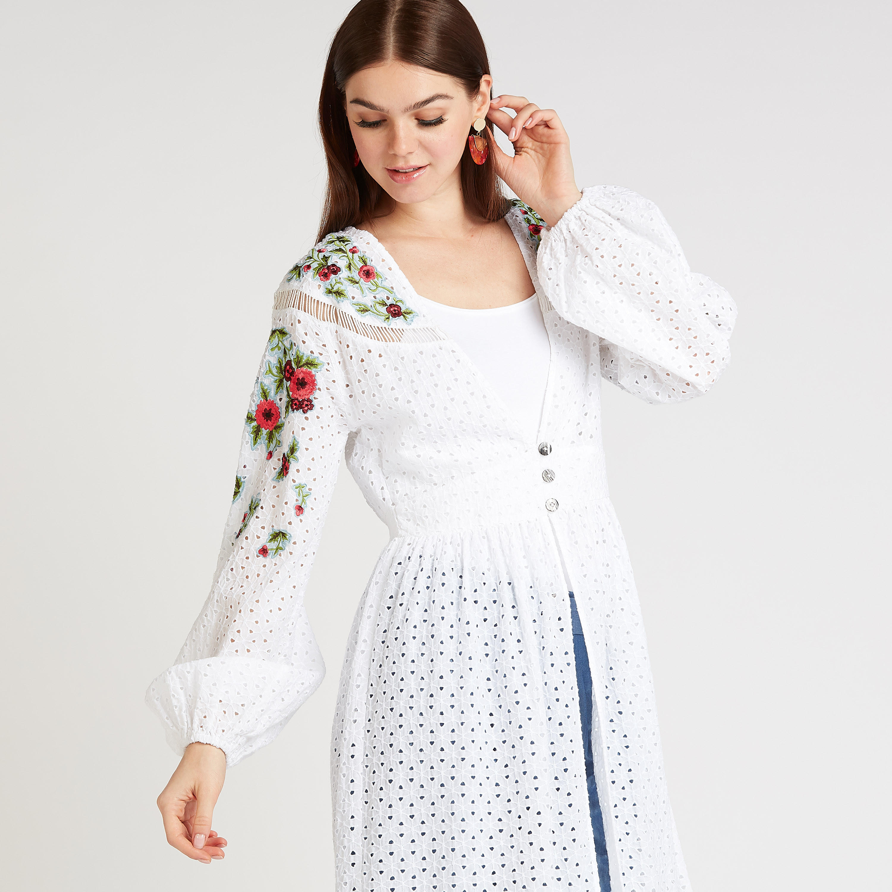Iconic Embroidered Longline Jacket with Bishop Sleeves-women-winterwear-coatsandjackets-jackets-image-5
