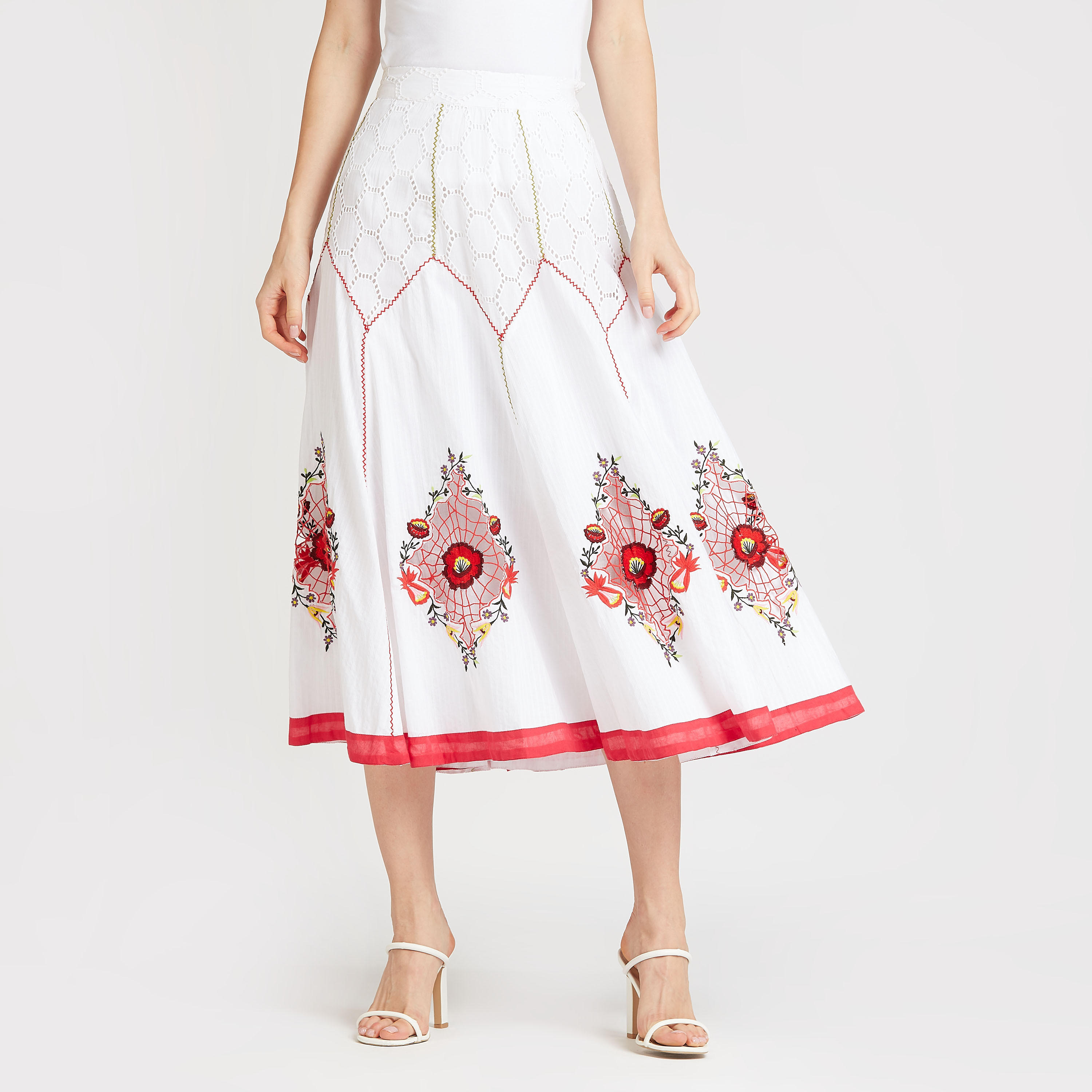 تنورة ميدي ايه لاين مطرّزة بخصر مطّاطي من آيكونيك-women-clothing-bottoms-skirts-image-1