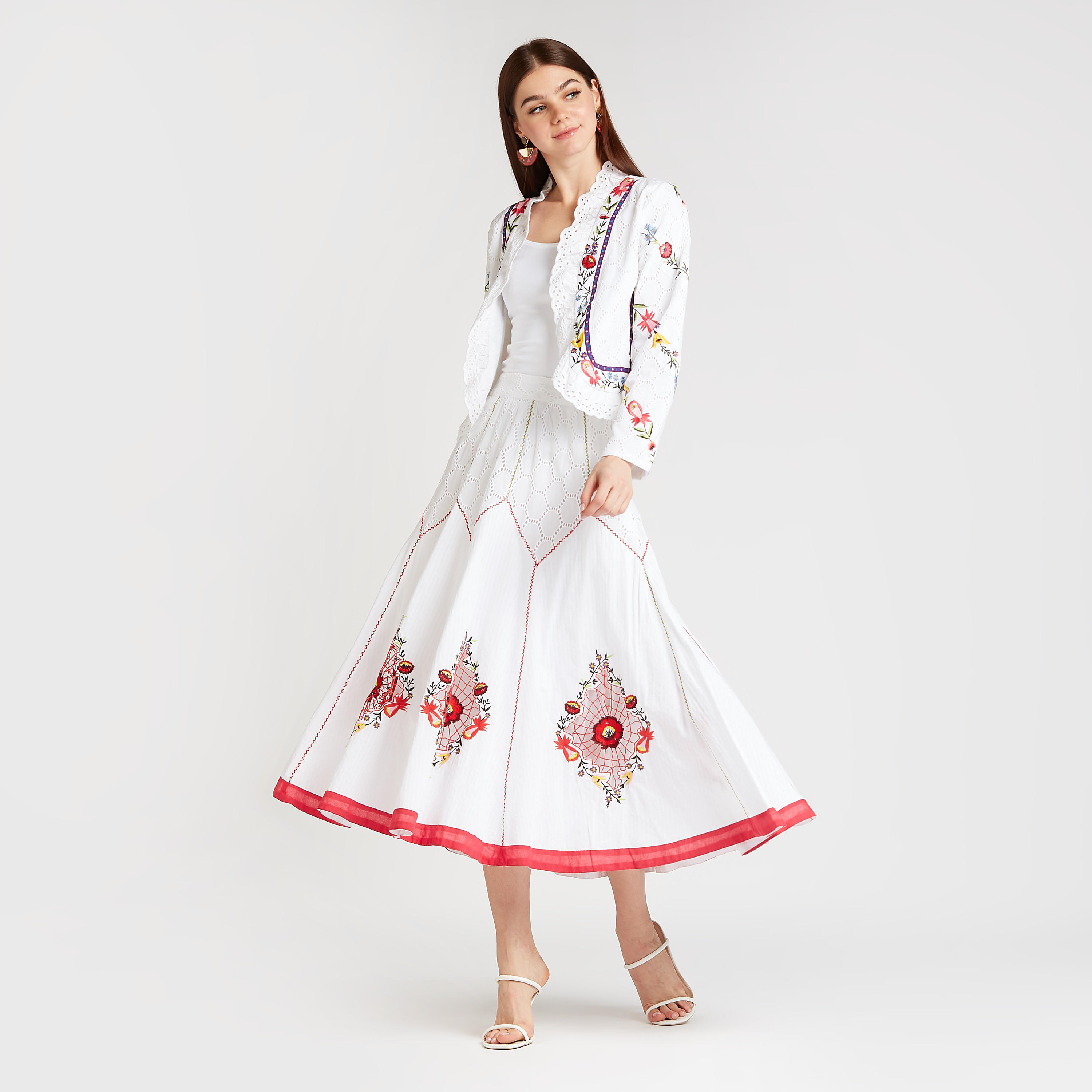 تنورة ميدي ايه لاين مطرّزة بخصر مطّاطي من آيكونيك-women-clothing-bottoms-skirts-image-2