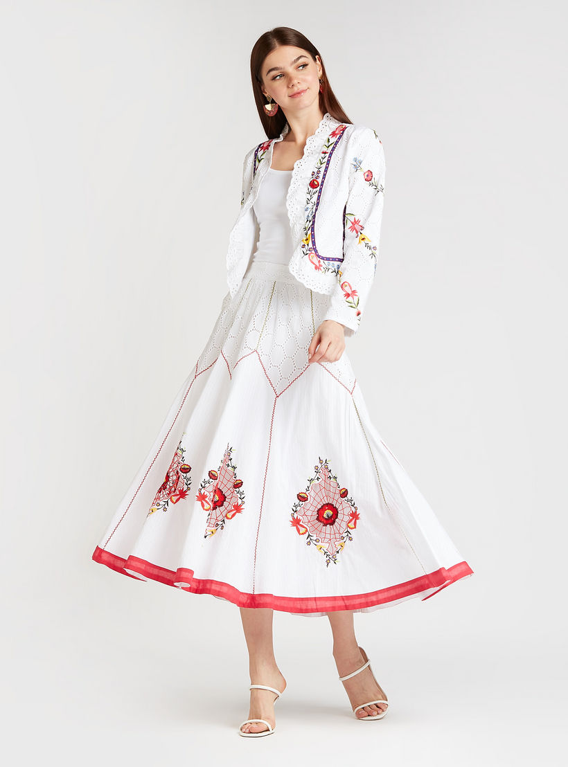 تنورة ميدي ايه لاين مطرّزة بخصر مطّاطي من آيكونيك-women-clothing-bottoms-skirts-image-2