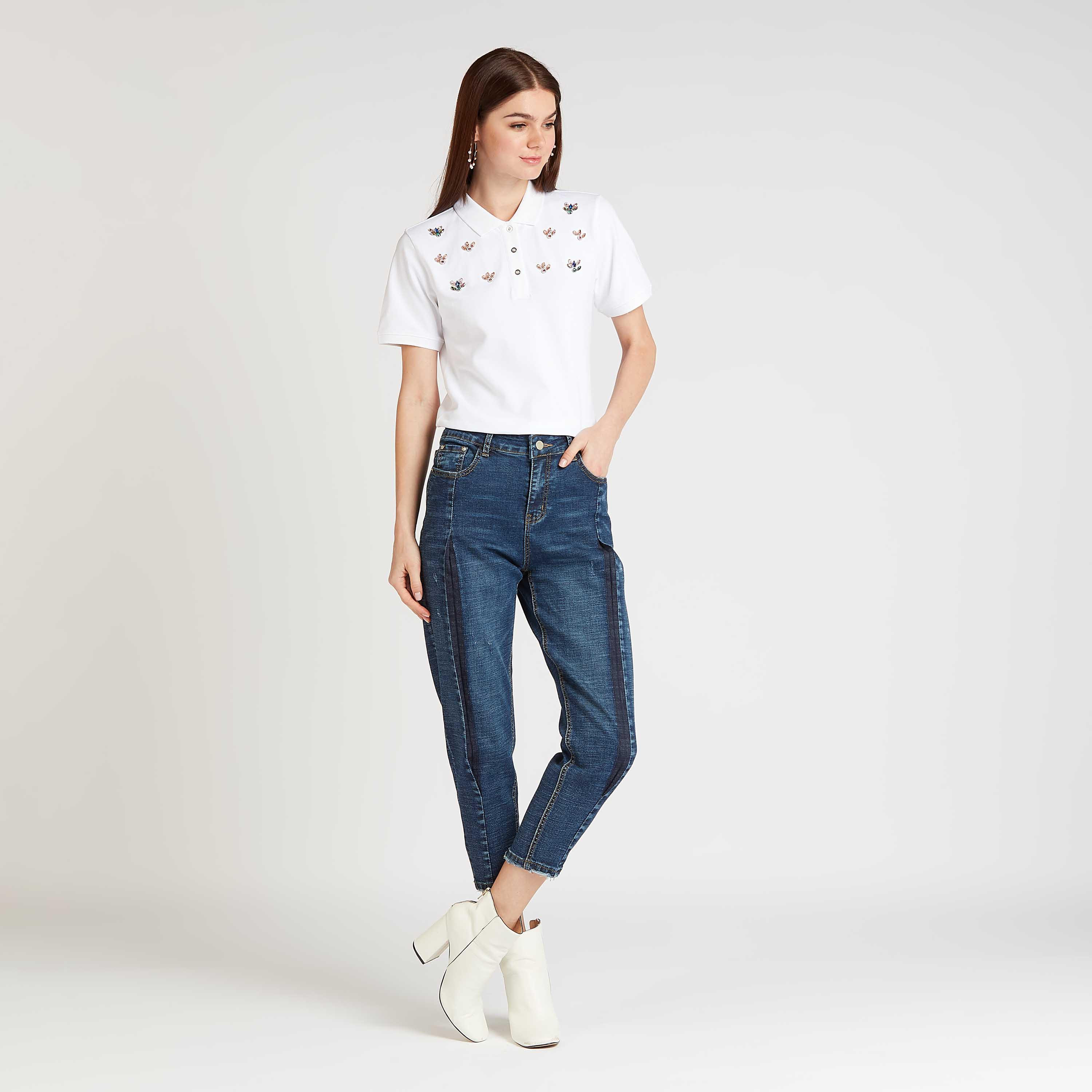 Iconic Embellished Polo T-shirt with Short Sleeves-women-clothing-tshirts-image-2