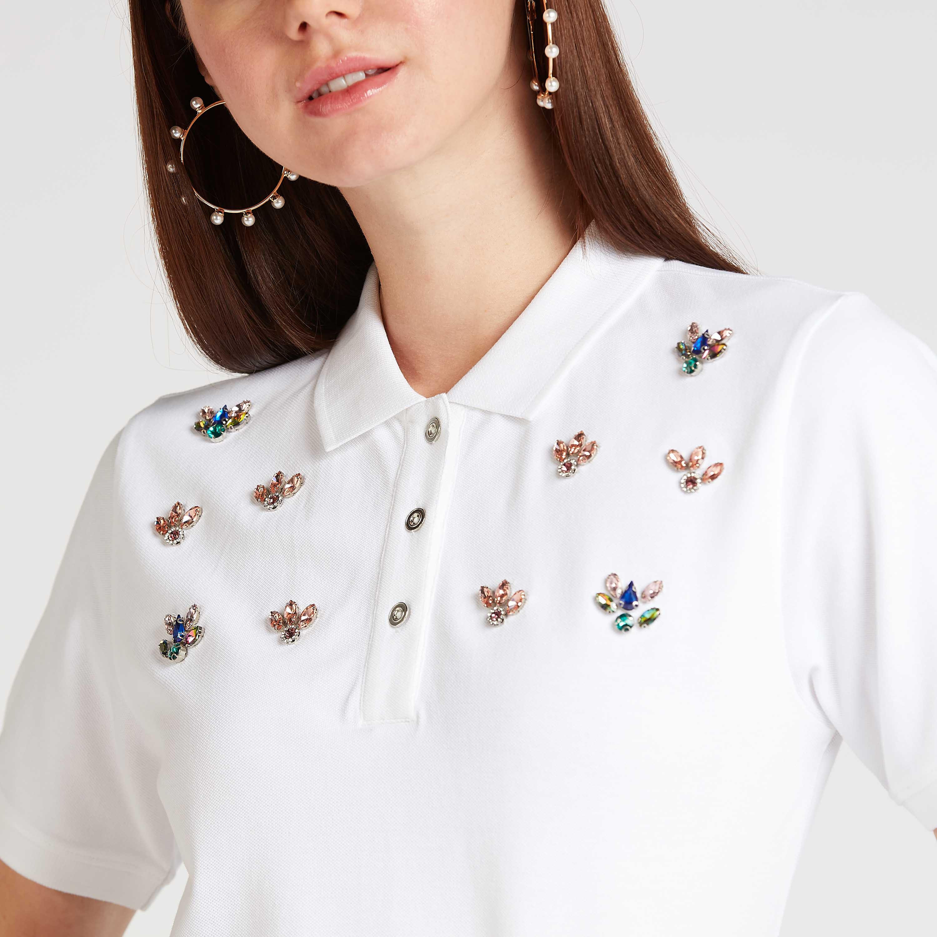 Iconic Embellished Polo T-shirt with Short Sleeves-women-clothing-tshirts-image-3