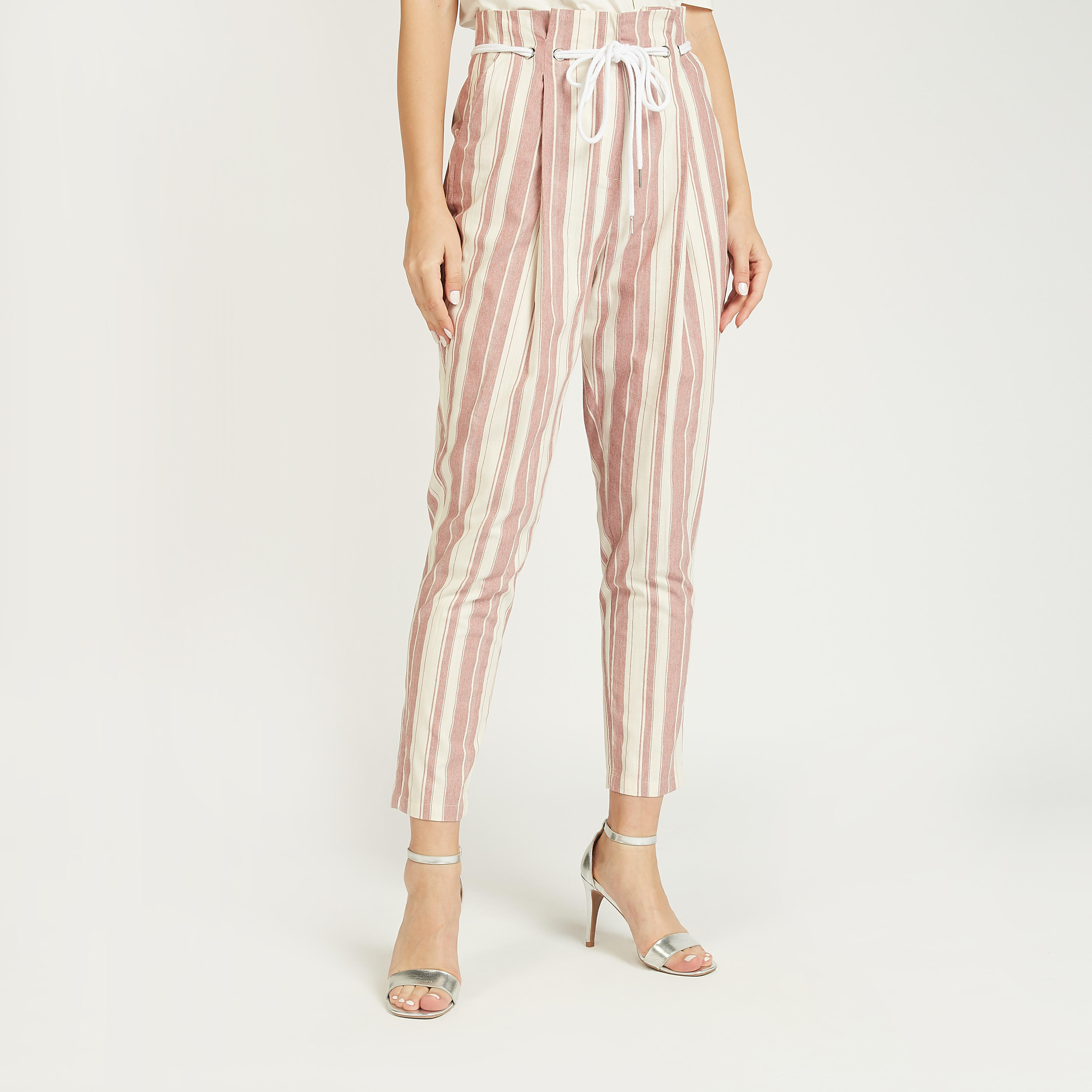 Iconic Striped Trousers with Pocket Detail and Drawstring-women-clothing-bottoms-trousers-image-1