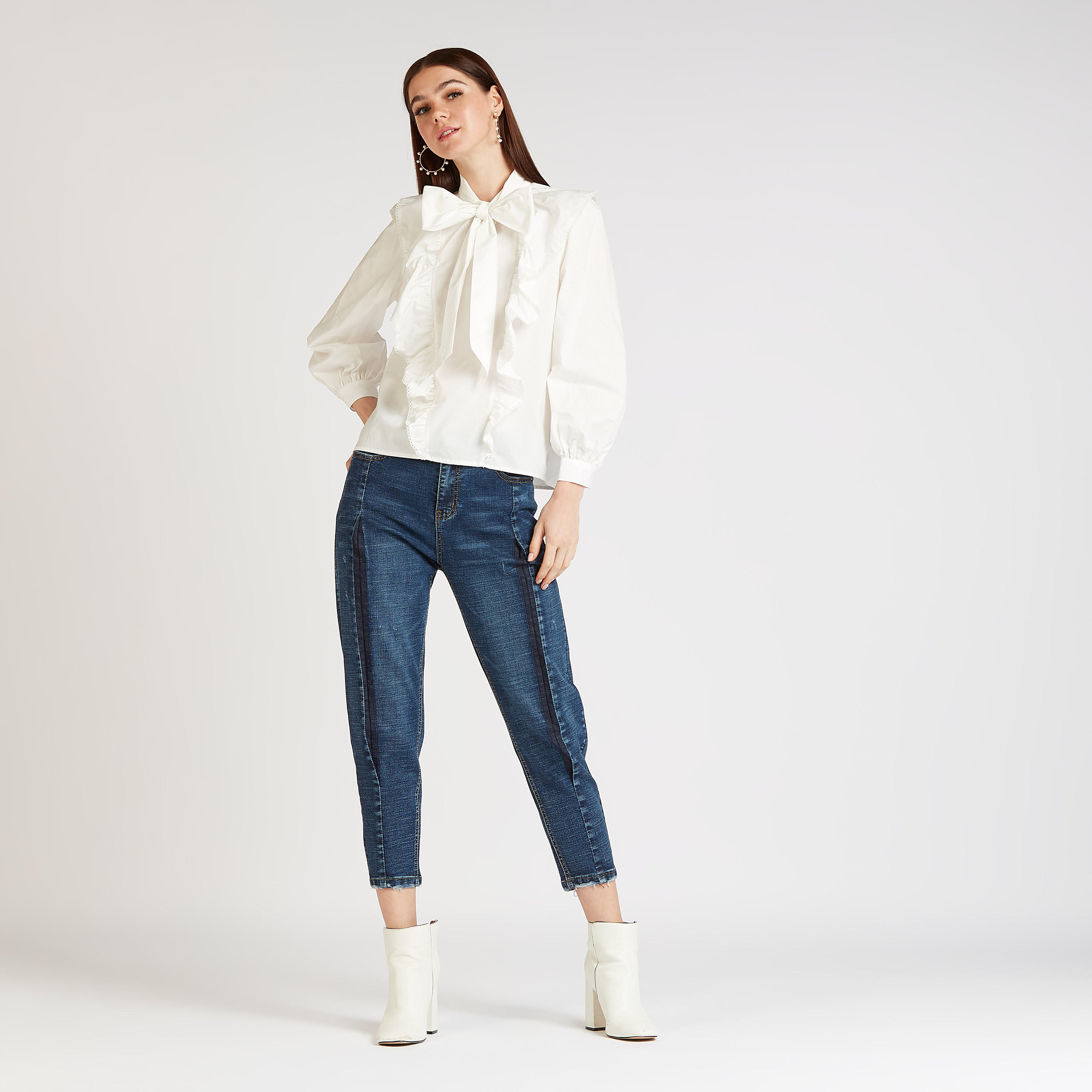 Iconic Solid Top with Necktie and Ruffle Detail-women-clothing-shirtsandblouses-blouses-image-2
