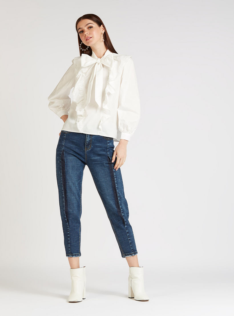 Iconic Solid Top with Necktie and Ruffle Detail-women-clothing-shirtsandblouses-blouses-image-2