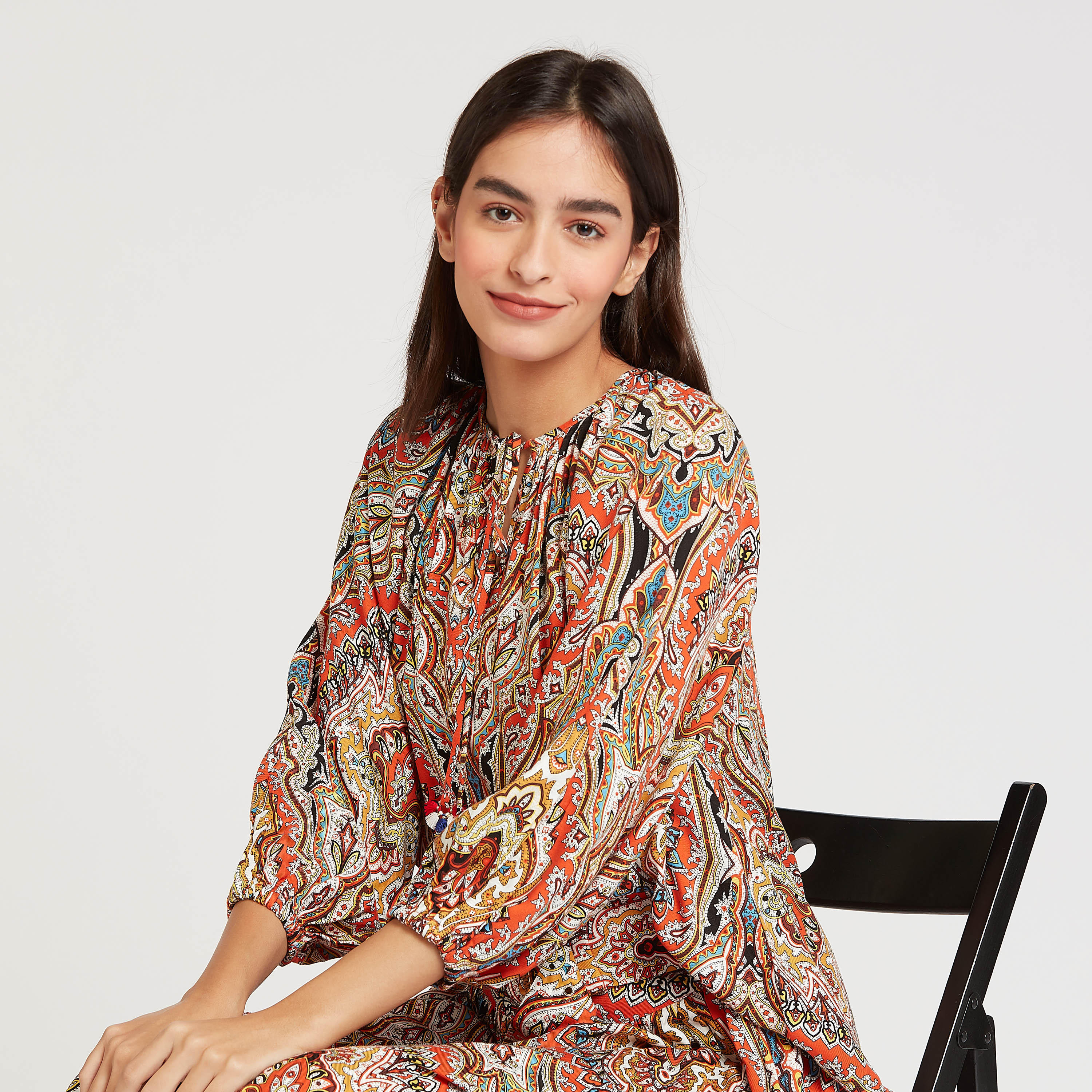بلوزة بأكمام 3/4 وأربطة وطبعات من آيكونيك-women-clothing-shirtsandblouses-blouses-image-1