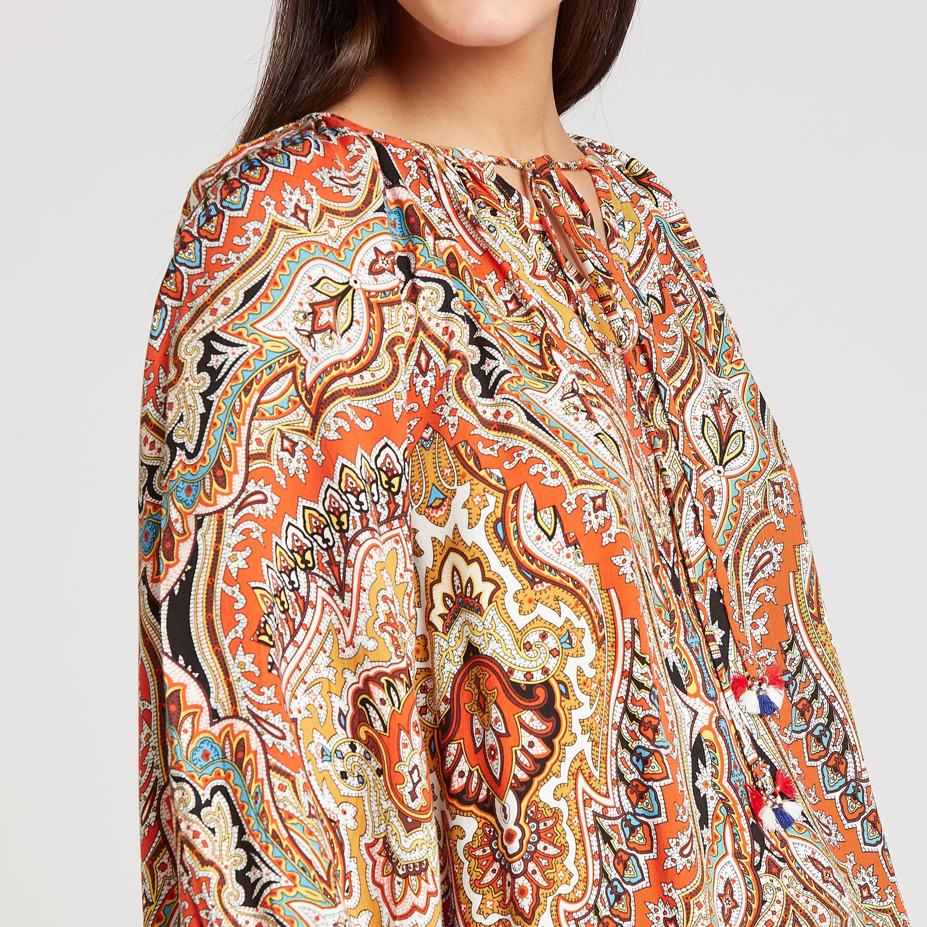 بلوزة بأكمام 3/4 وأربطة وطبعات من آيكونيك-women-clothing-shirtsandblouses-blouses-image-3