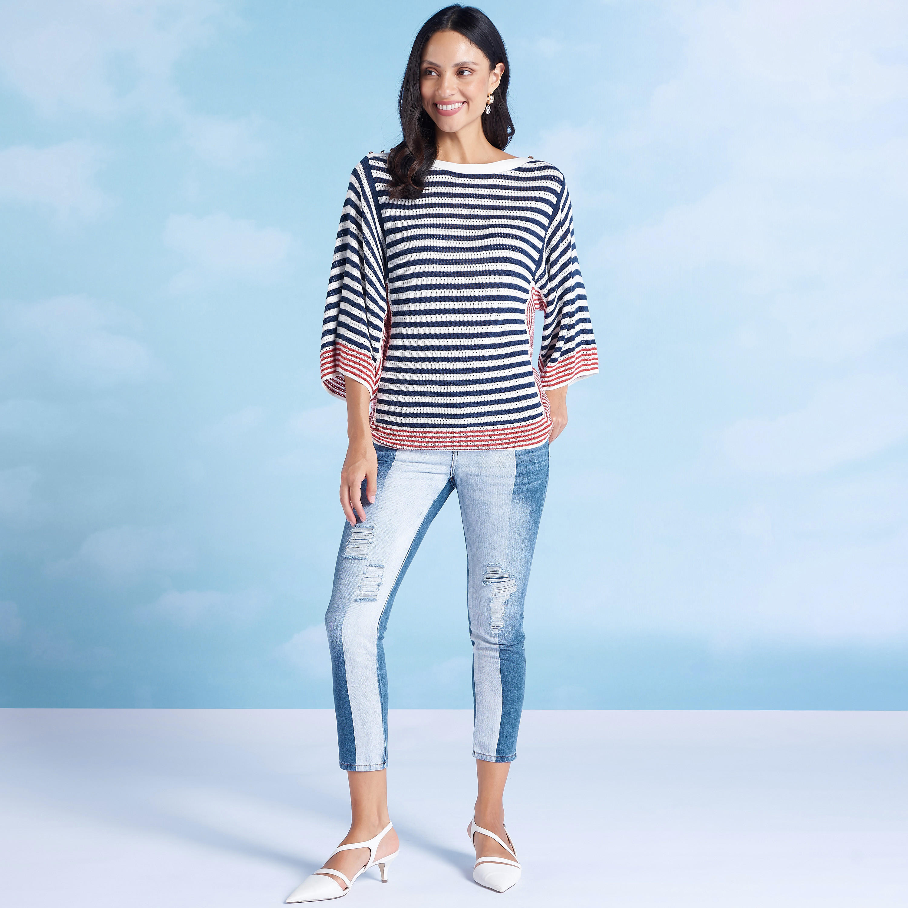 بنطلون جينز مستدام ممزّق بخصر منخفض وتفاصيل جيب-women-clothing-bottoms-jeans-image-2