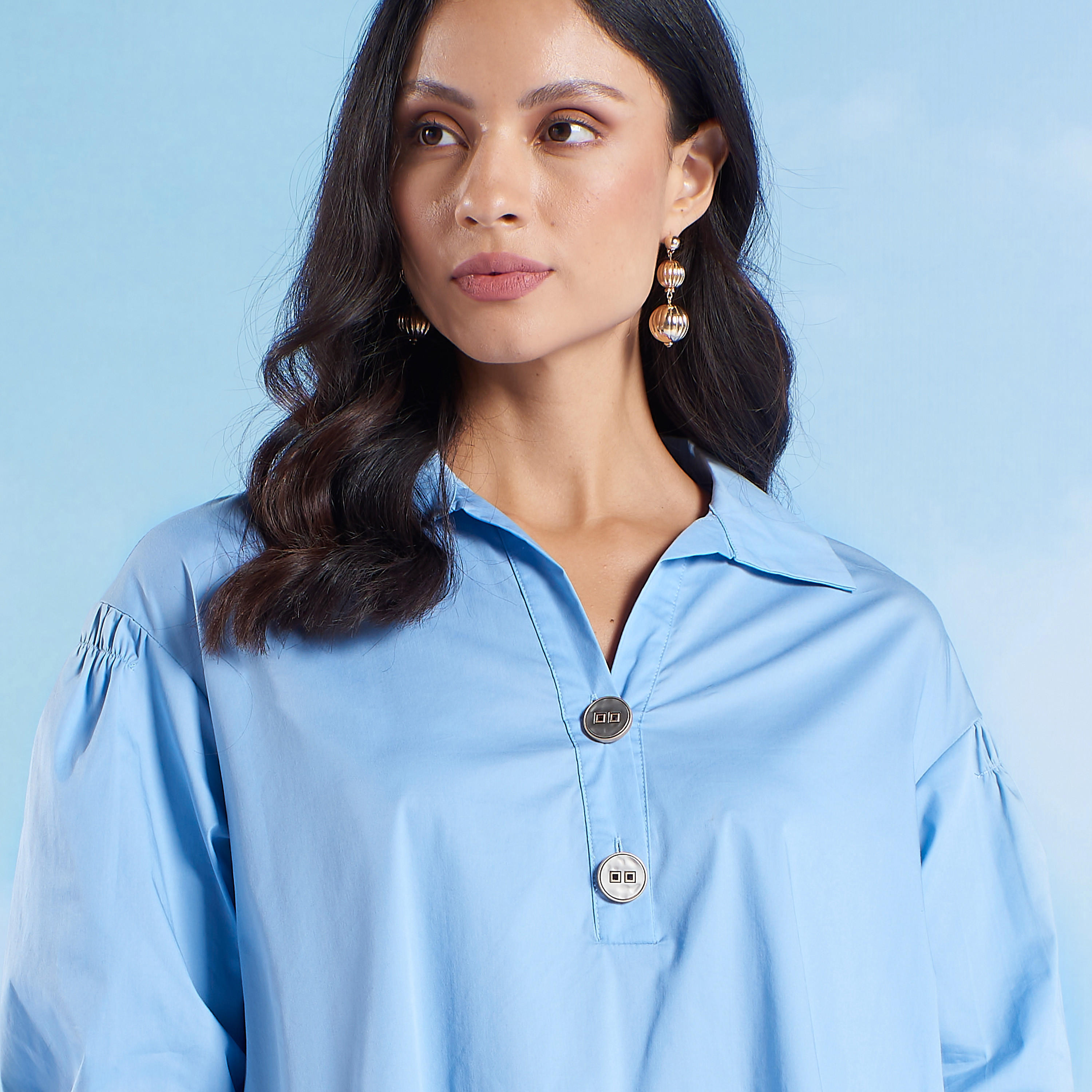 فستان ميدي سادة بأكمام 3/4 وحواف غير مستوية من آيكونيك-women-clothing-dresses-image-3