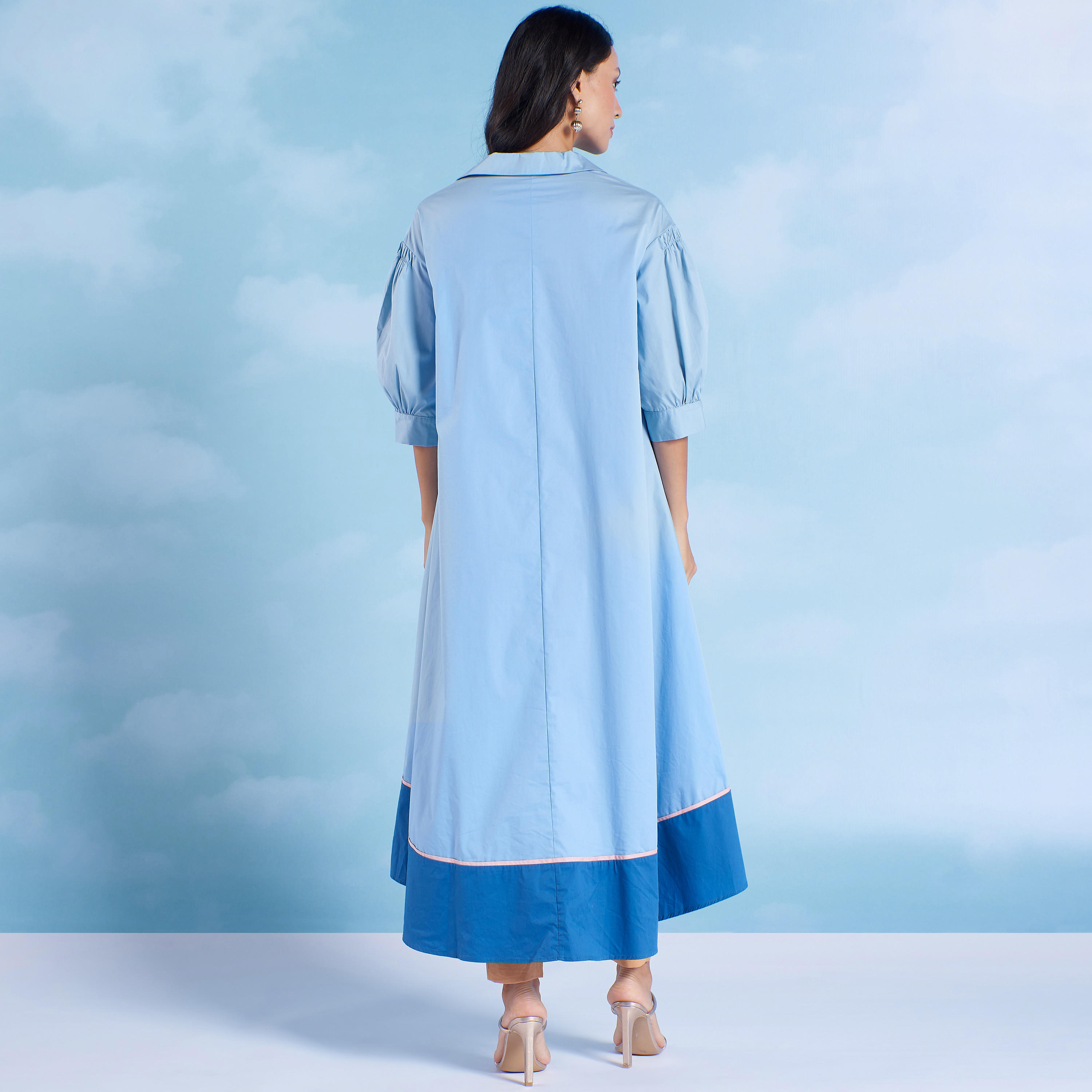 فستان ميدي سادة بأكمام 3/4 وحواف غير مستوية من آيكونيك-women-clothing-dresses-image-6