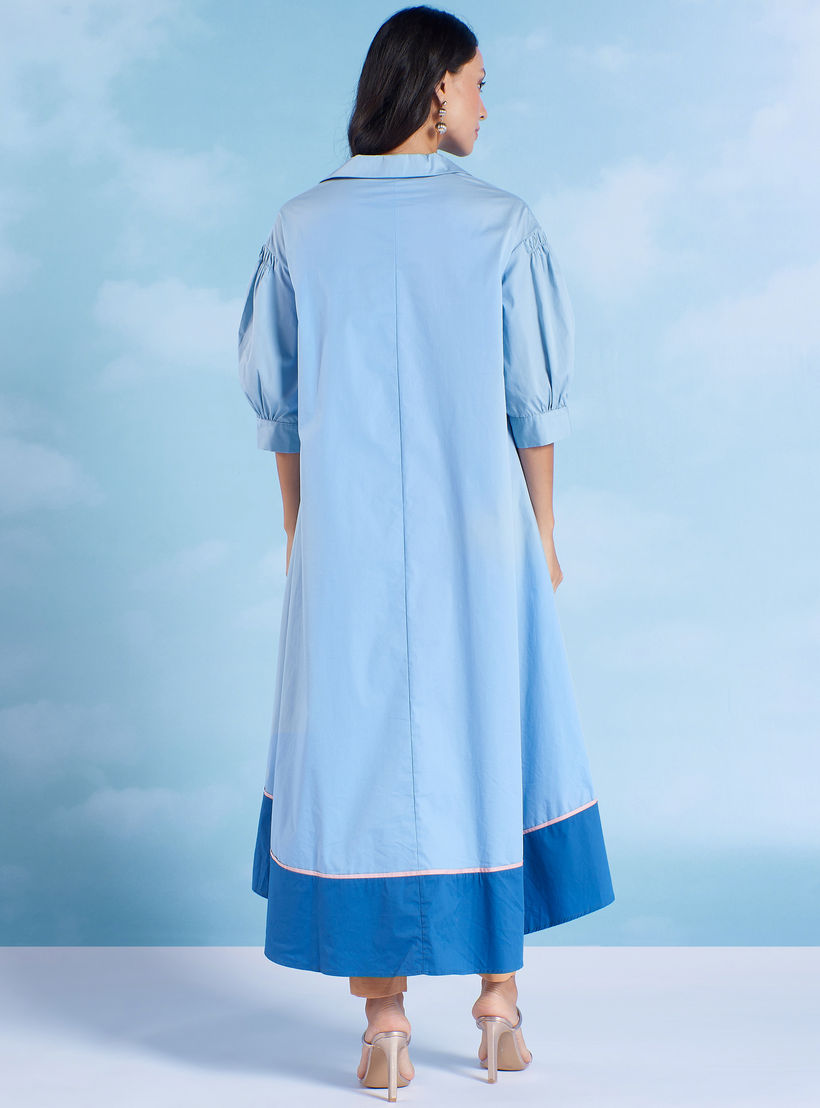 فستان ميدي سادة بأكمام 3/4 وحواف غير مستوية من آيكونيك-women-clothing-dresses-image-6