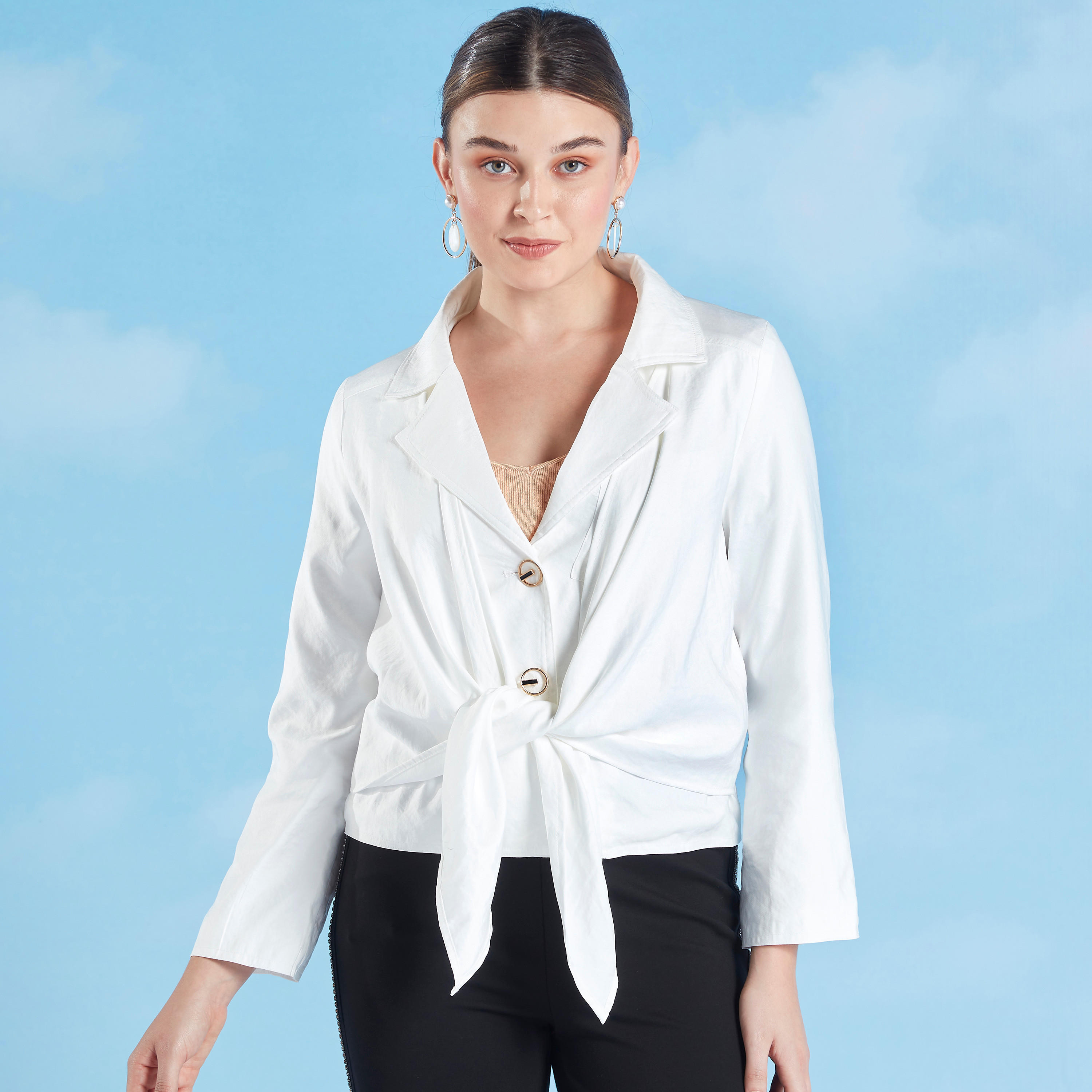Iconic Solid Jacket with Long Sleeves and Knot Detail-women-winterwear-coatsandjackets-jackets-image-1