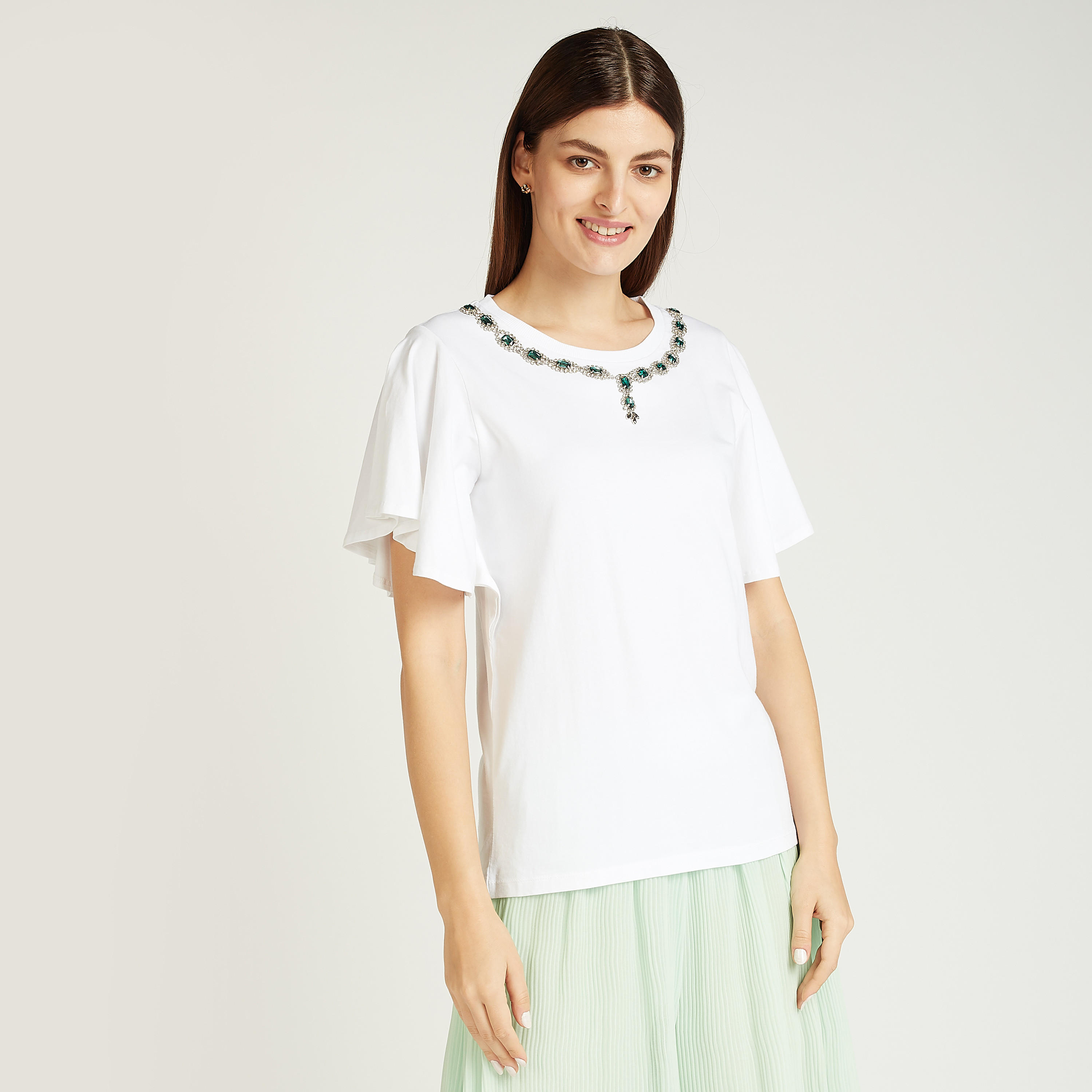 بلوزة مزينة بياقة مستديرة وأكمام واسعة من آيكونيك-women-clothing-shirtsandblouses-blouses-image-5