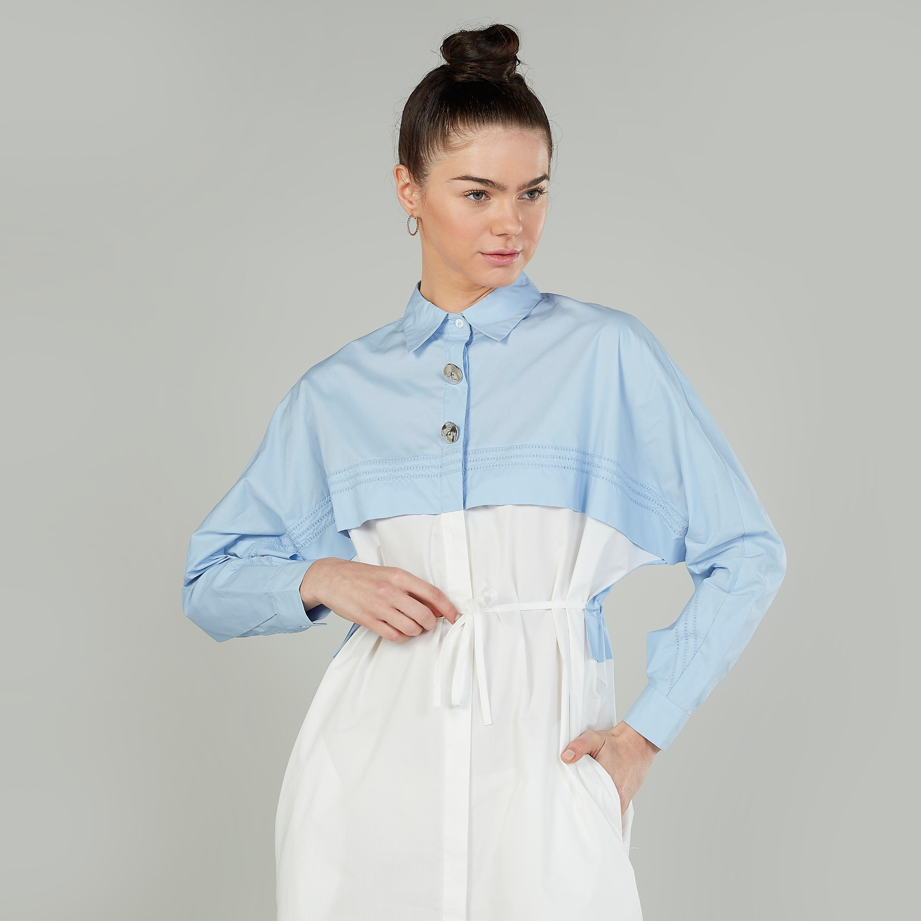فستان قميص سادة بياقة عادية وأكمام طويلة من آيكونيك-women-clothing-dresses-image-3
