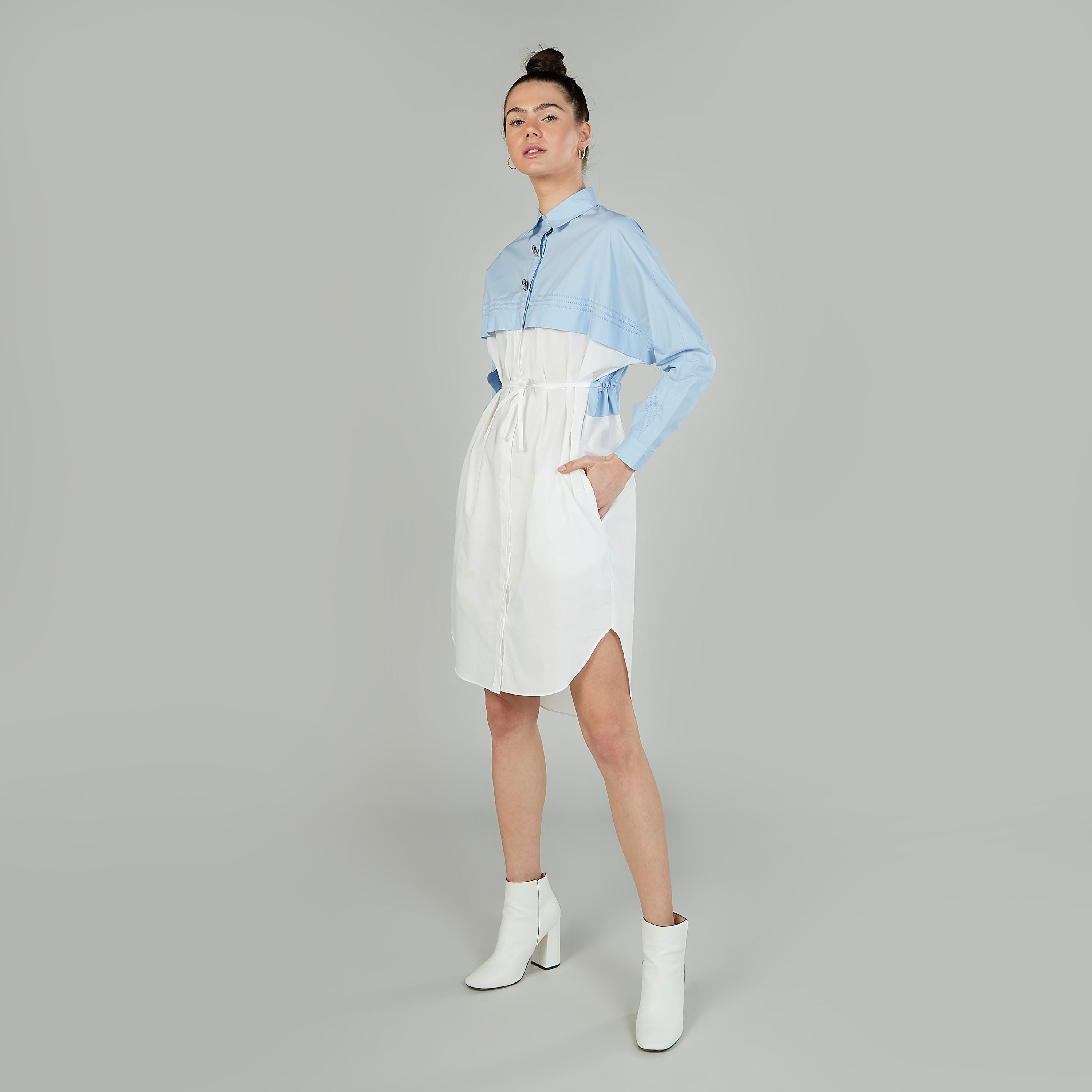 فستان قميص سادة بياقة عادية وأكمام طويلة من آيكونيك-women-clothing-dresses-image-4