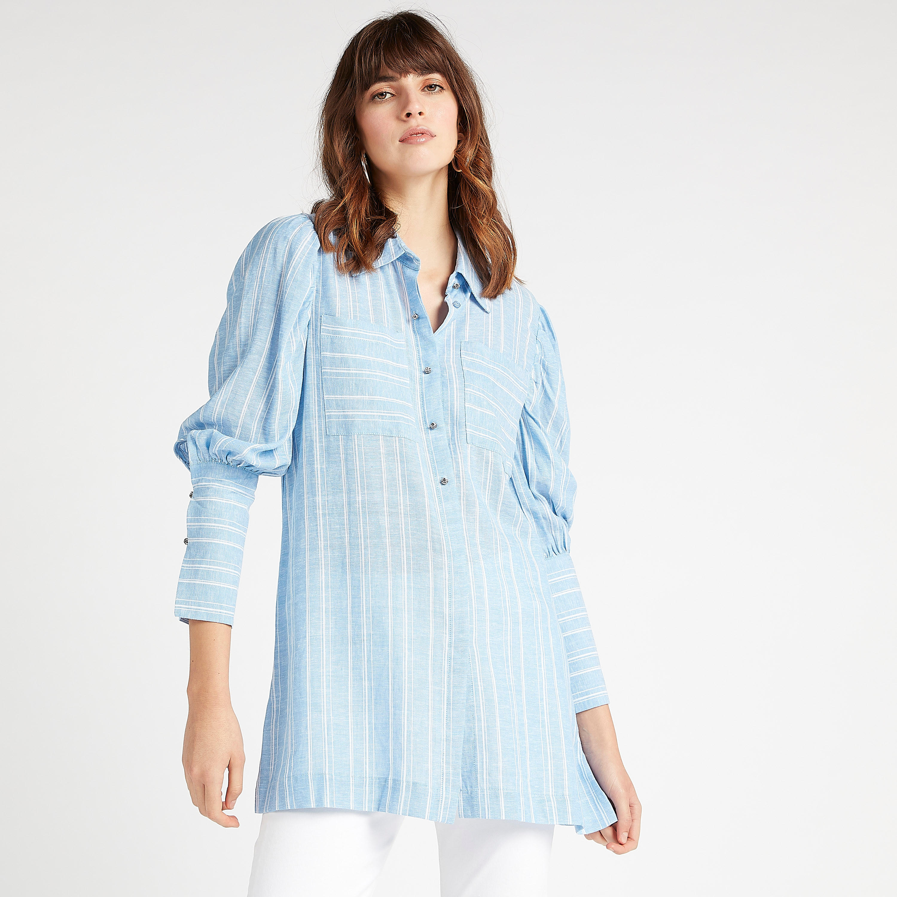 Iconic Striped Bankers Shirt with Long Sleeves and Chest Pockets-women-clothing-shirtsandblouses-shirts-image-1