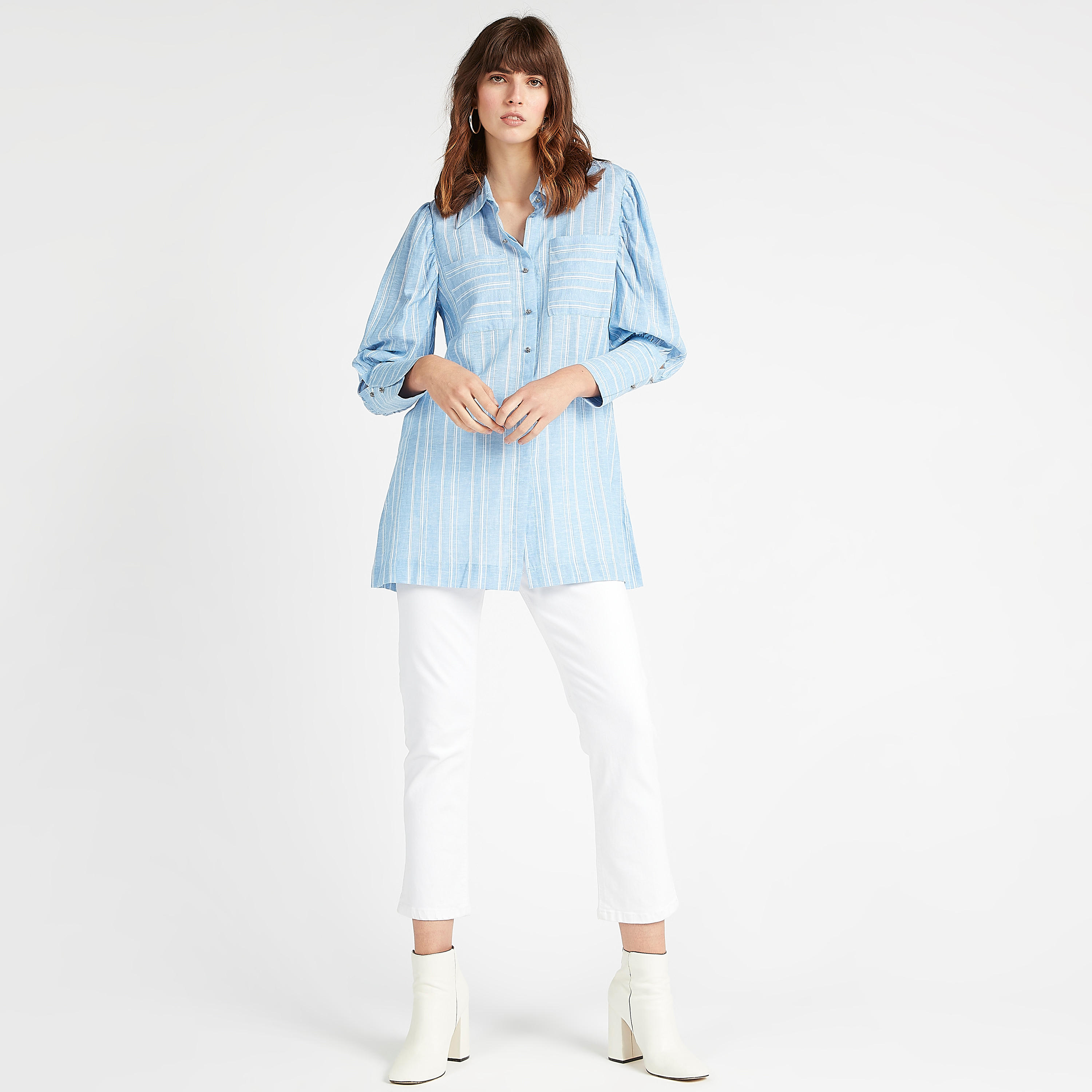 Iconic Striped Bankers Shirt with Long Sleeves and Chest Pockets-women-clothing-shirtsandblouses-shirts-image-2