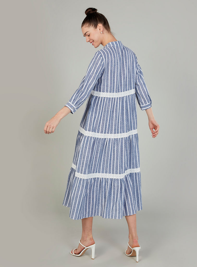 فستان إيه لاين ميدي مخطّط بياقة v وأكمام 3/4 من آيكونيك-women-clothing-dresses-image-4