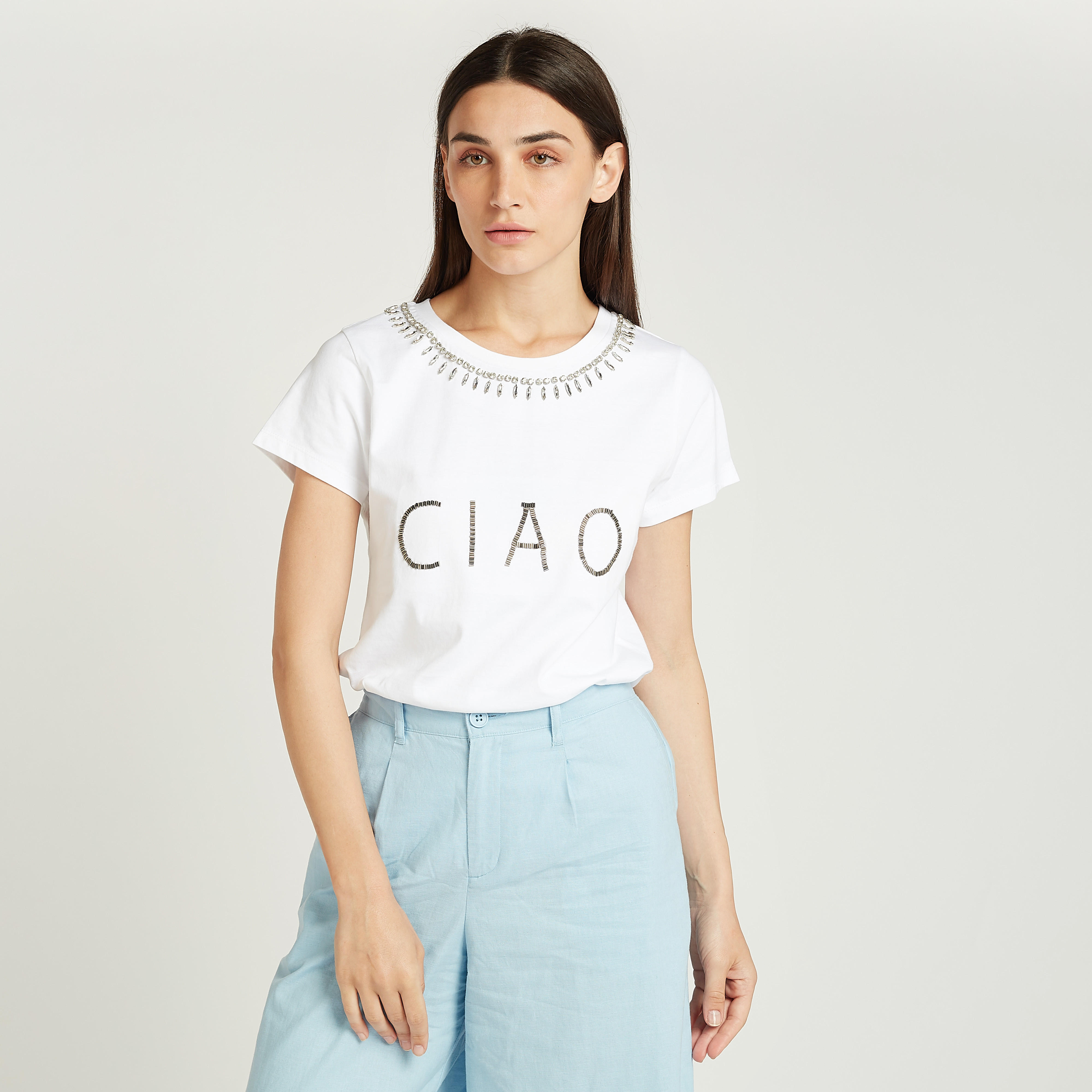 Iconic Embellished T-shirt with Round Neck and Short Sleeves-women-clothing-tshirts-image-1
