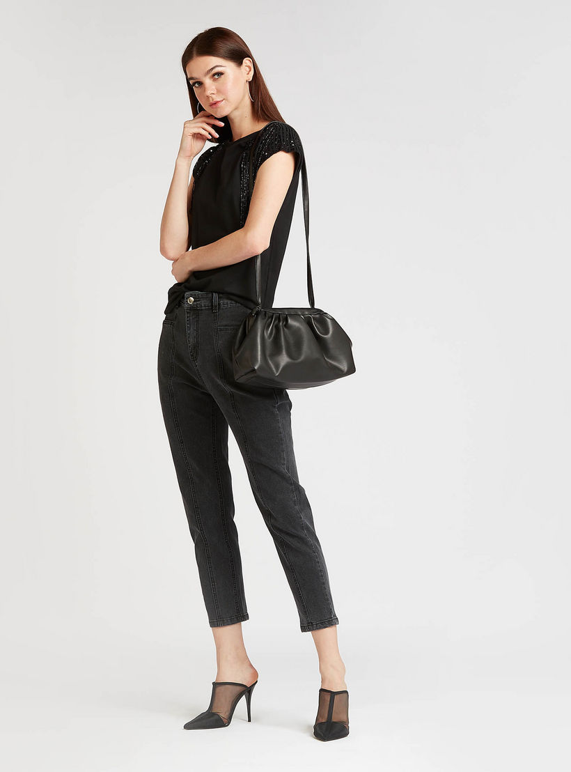 تيشيرت مزيّن بياقة مستديرة وأكمام قصيرة من آيكونيك-women-clothing-tshirts-image-2