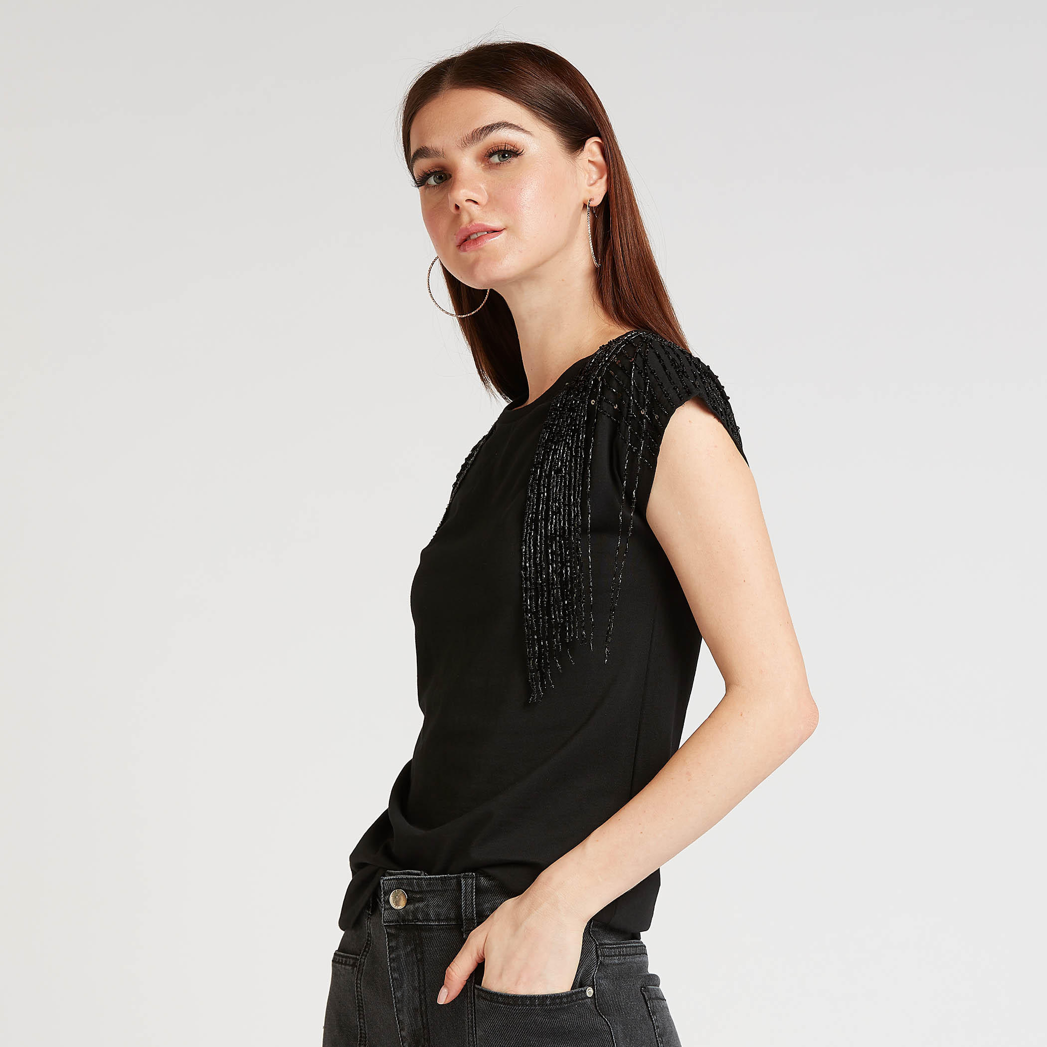 Iconic Embellished T-shirt with Round Neck and Short Sleeves-women-clothing-tshirts-image-4
