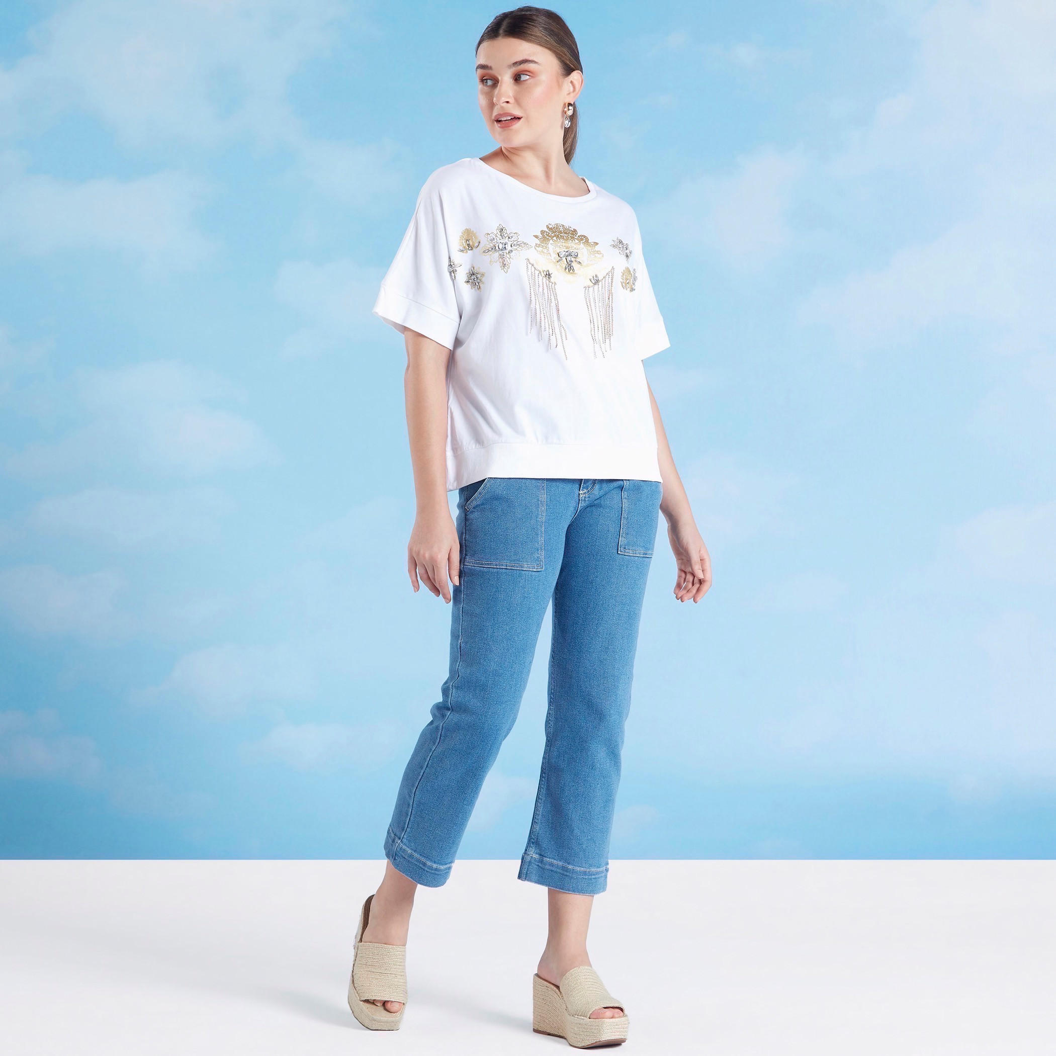 Iconic Embellished T-shirt with Round Neck and Short Sleeves-women-clothing-tshirts-image-2