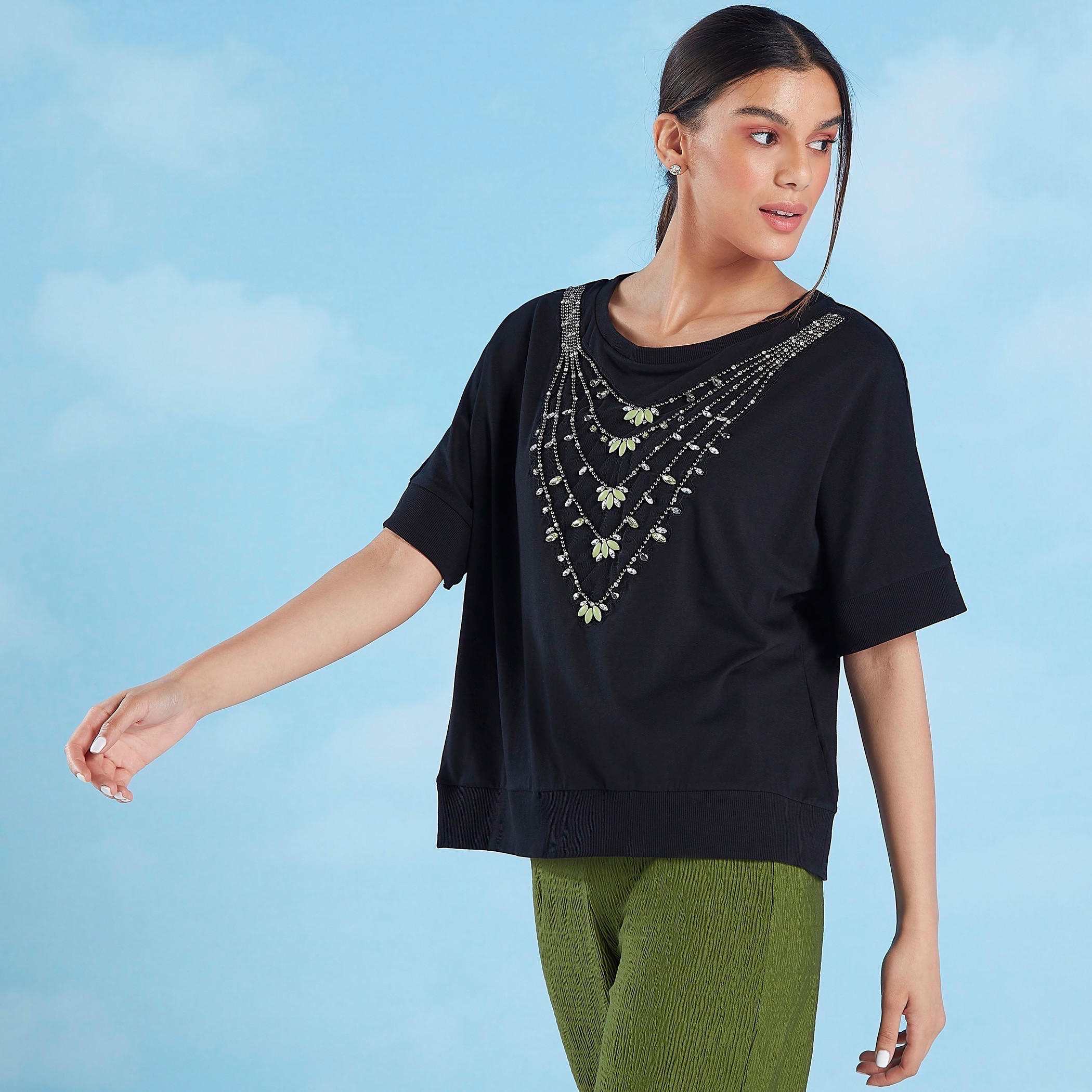 Iconic Embellished T-shirt with Round Neck and Short Sleeves-women-clothing-tshirts-image-1