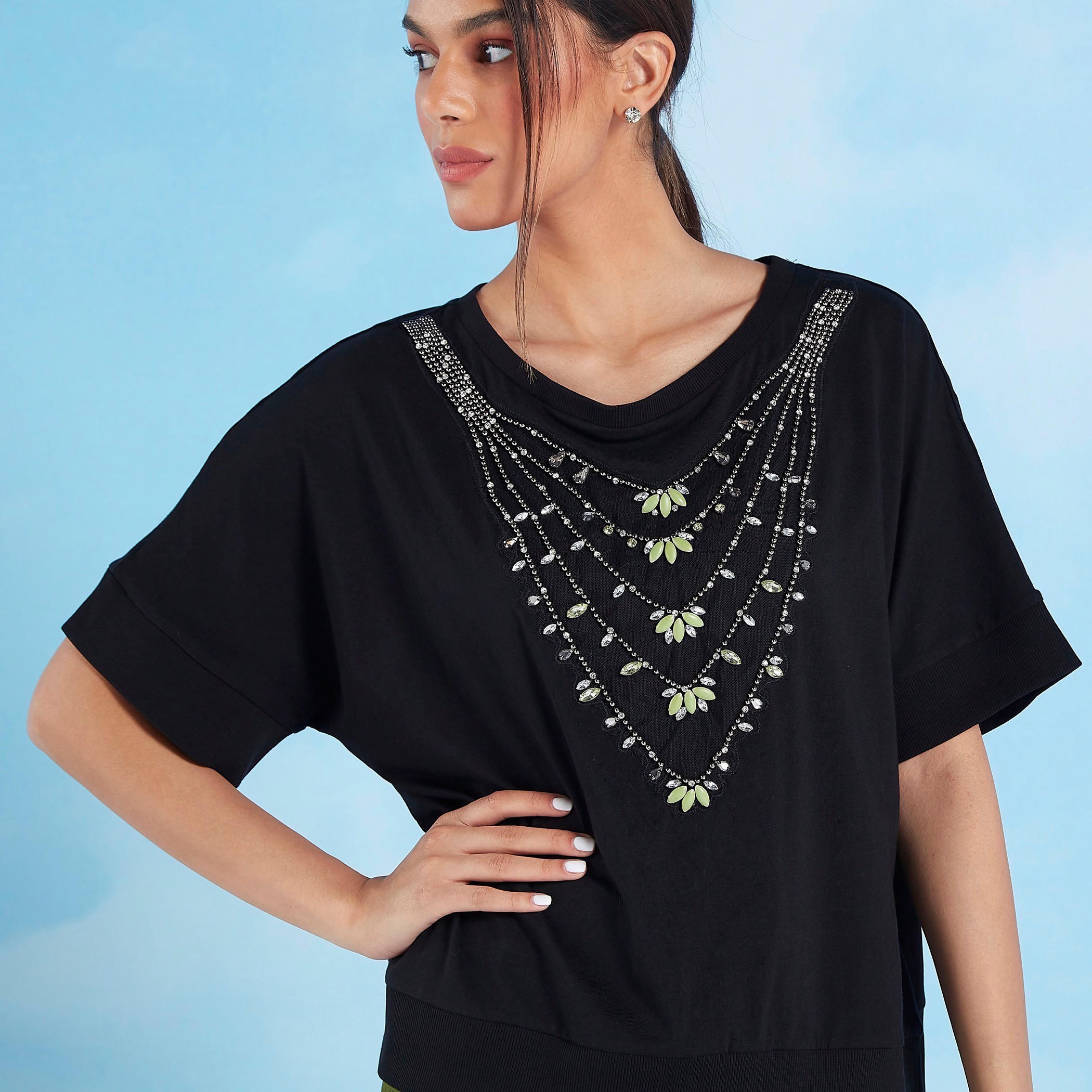 Iconic Embellished T-shirt with Round Neck and Short Sleeves-women-clothing-tshirts-image-3