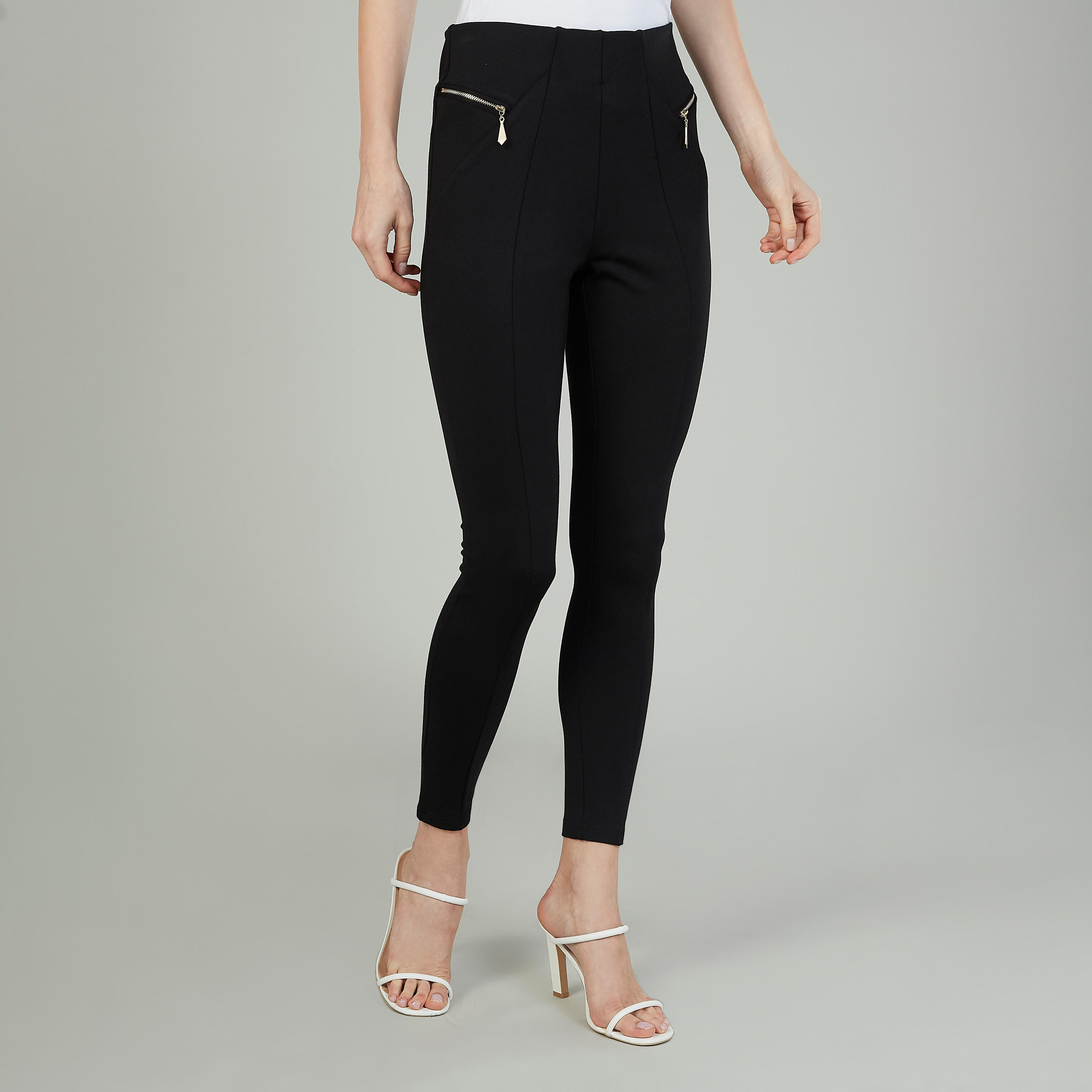 بنطلون سليم سادة بخصر مطّاطي متوسط الارتفاع من آيكونيك-women-clothing-bottoms-leggings-image-1