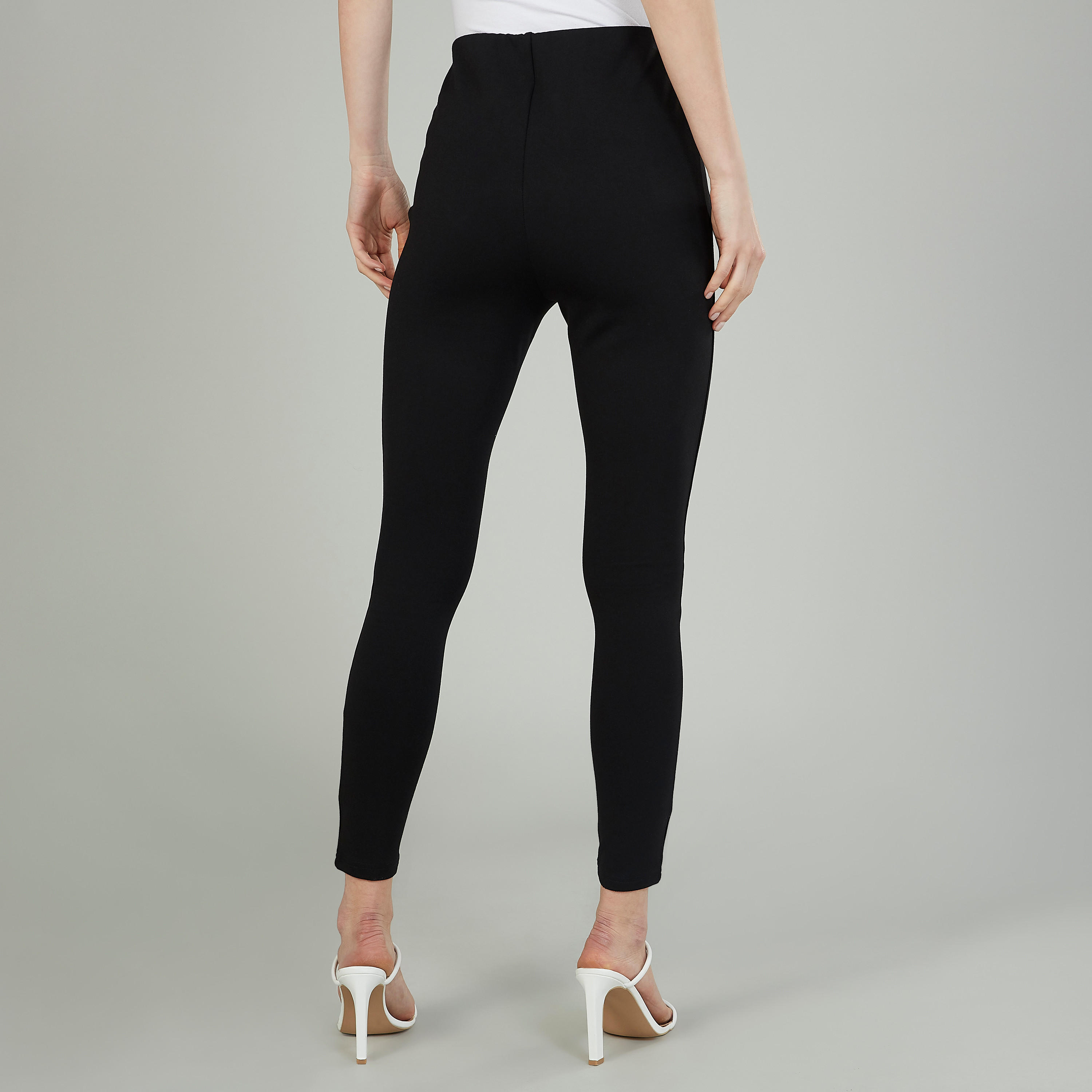 بنطلون سليم سادة بخصر مطّاطي متوسط الارتفاع من آيكونيك-women-clothing-bottoms-leggings-image-4