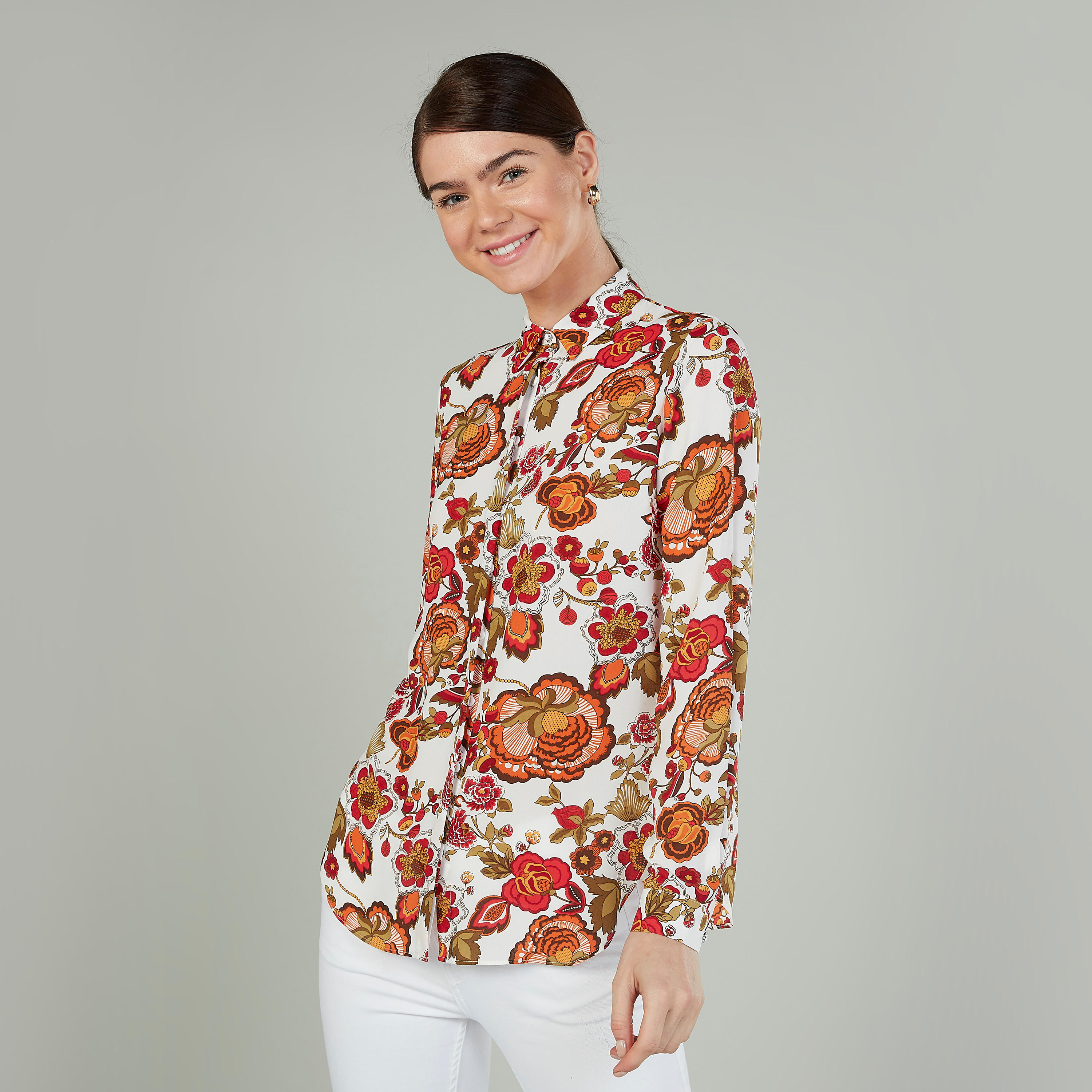 بلوزة سادة بياقة عاديّة وأكمام طويلة من آيكونيك-women-clothing-shirtsandblouses-blouses-image-4