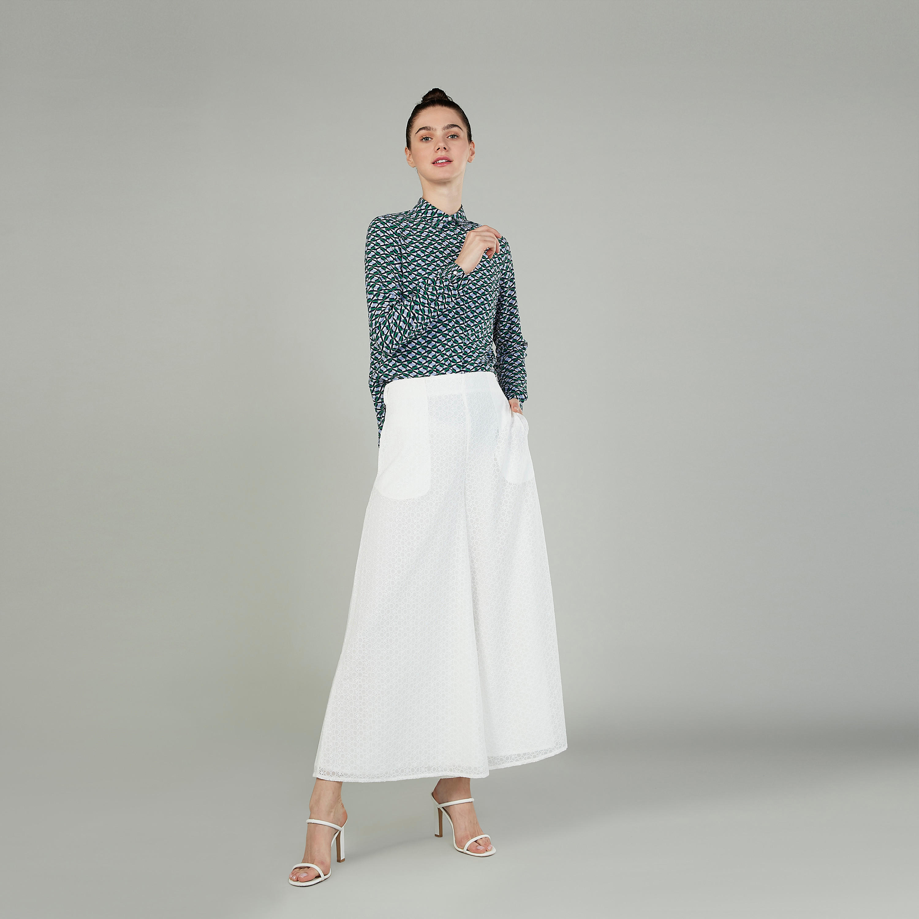 Iconic Print Top with Spread Collar and Long Sleeves-women-clothing-shirtsandblouses-blouses-image-2