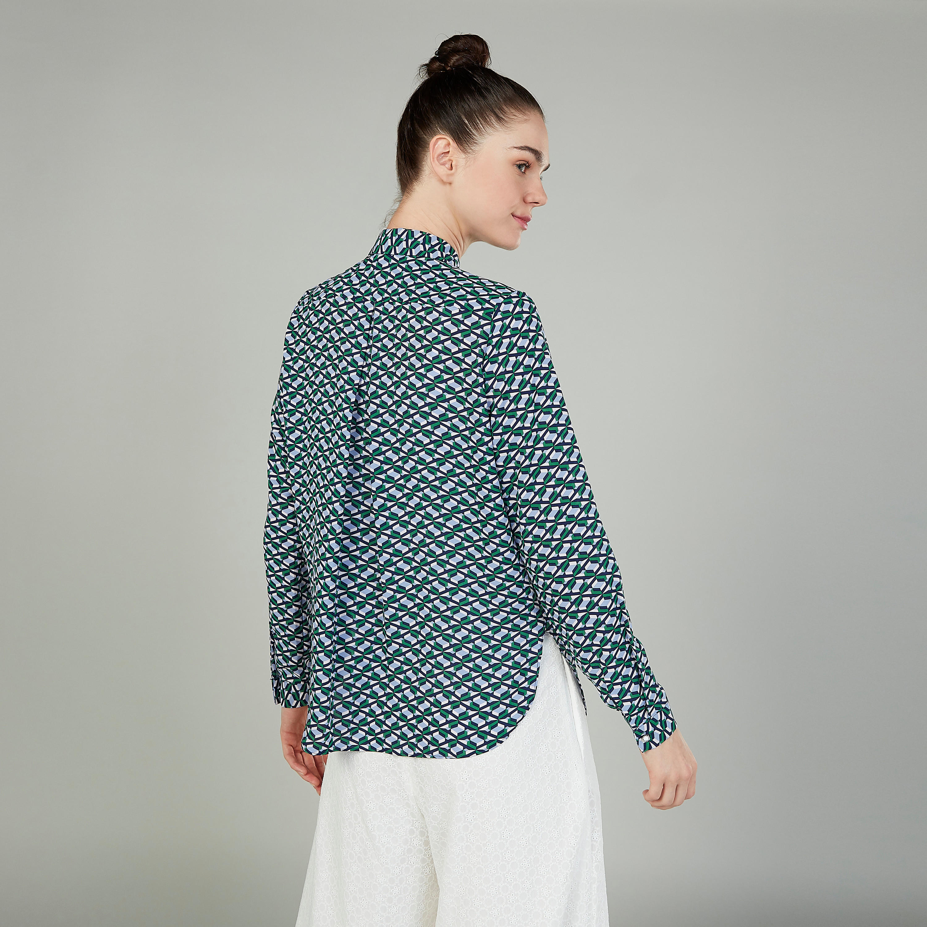 Iconic Print Top with Spread Collar and Long Sleeves-women-clothing-shirtsandblouses-blouses-image-4