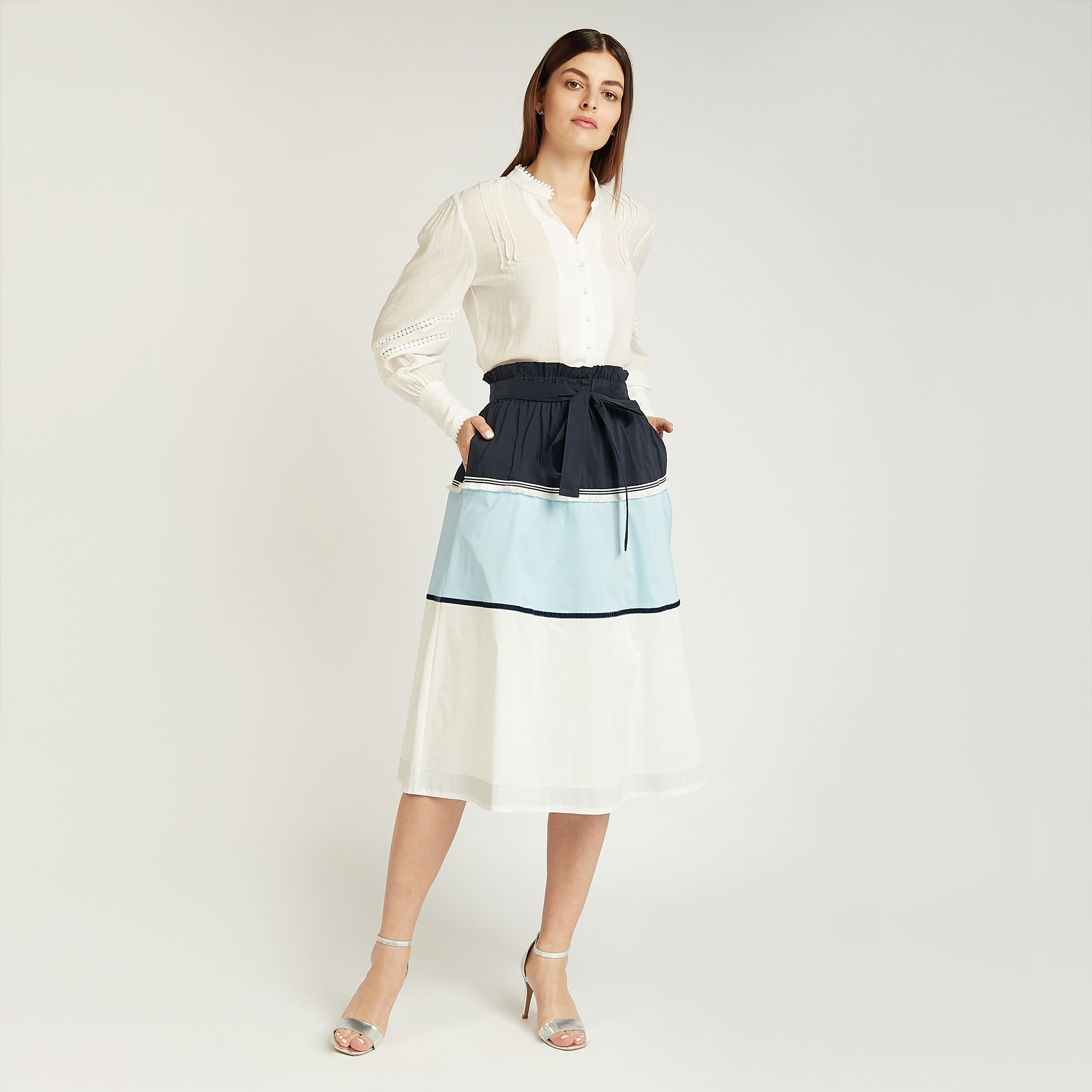 تنورة بقصة واسعة بقوالب ملونة بخصرمطاطي مرتفع من آيكونيك-women-clothing-bottoms-skirts-image-2